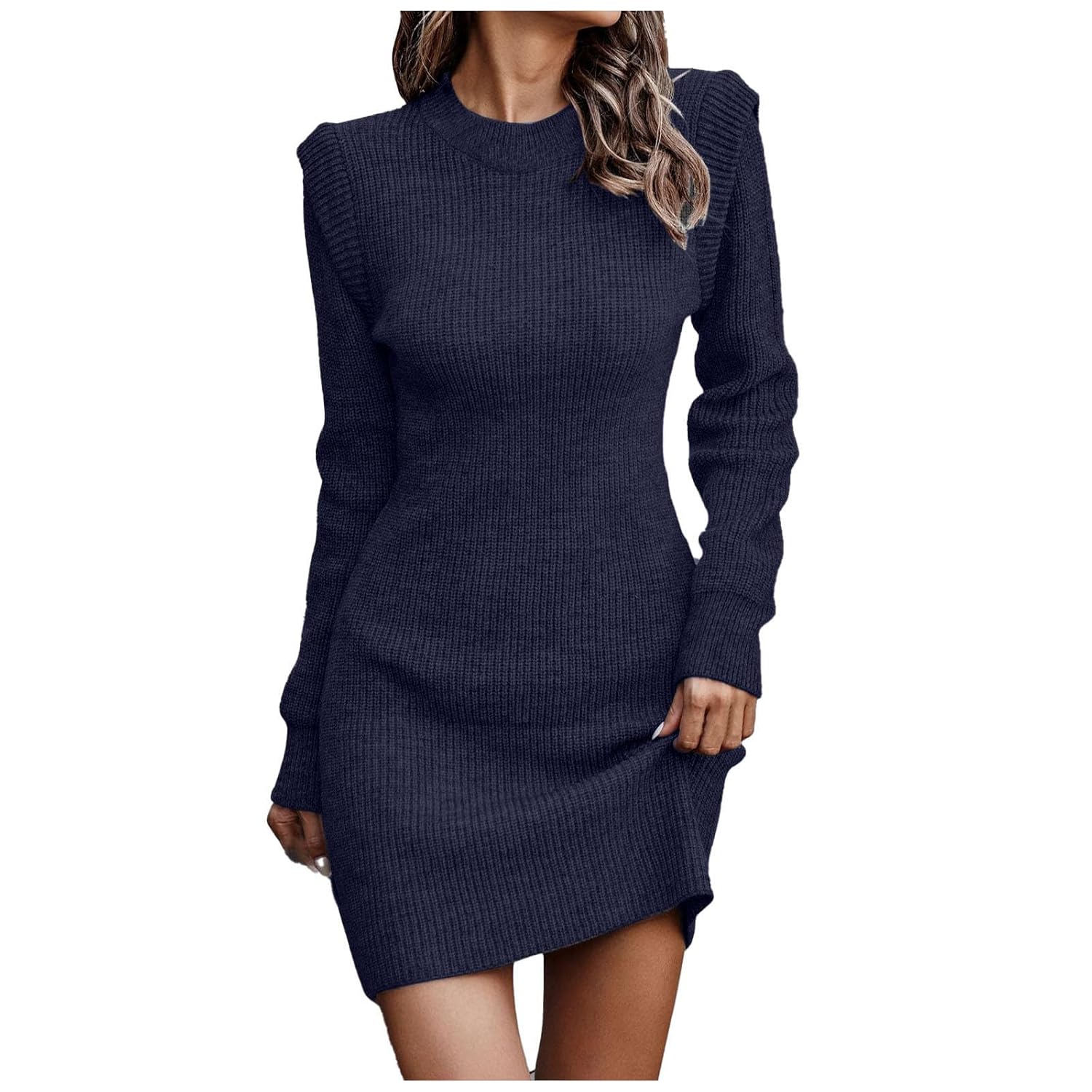 Fall Sweaters for Women Trendy Womens Mock Neck Ribbed Long Sleeve Bodycon Pullover Cute Mini Sweater Dress