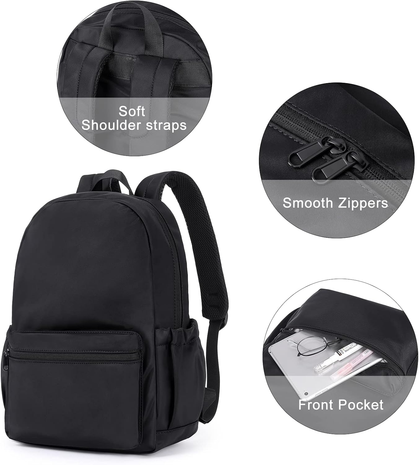 CLUCI Black Backpack for Women Men, Waterproof High School Bookbag, Lightweight Casual Travel Daypack, Classic Basic College Backpack, Middle School Bag for Teen Girls Boys Laptop Backpack - Image 4