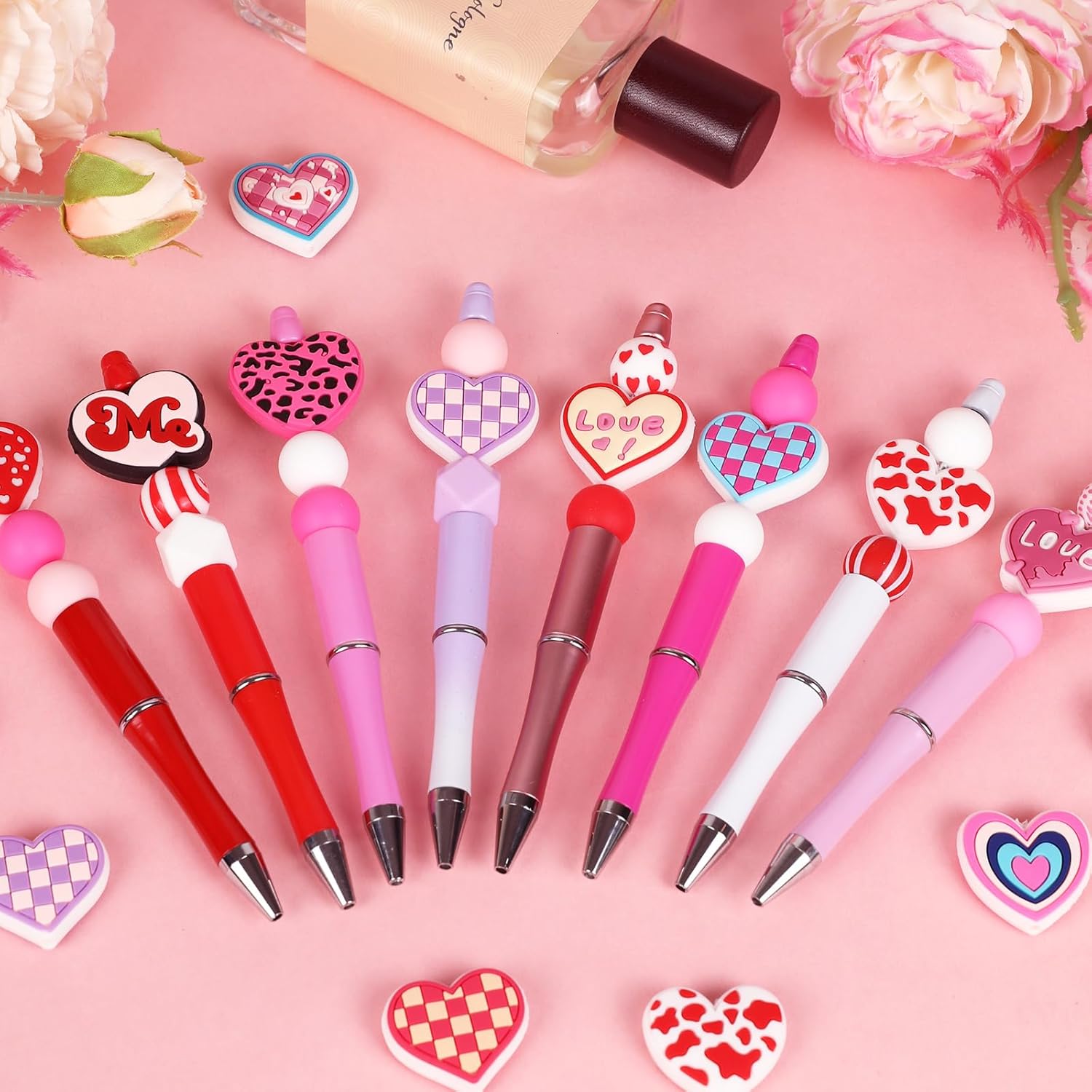 Valentine Focal Beads for Pens,15pcs Heart Shape Rubber Beads for Crafts Beadable Pen Keychain Lanyard Bracelet Making - Image 5