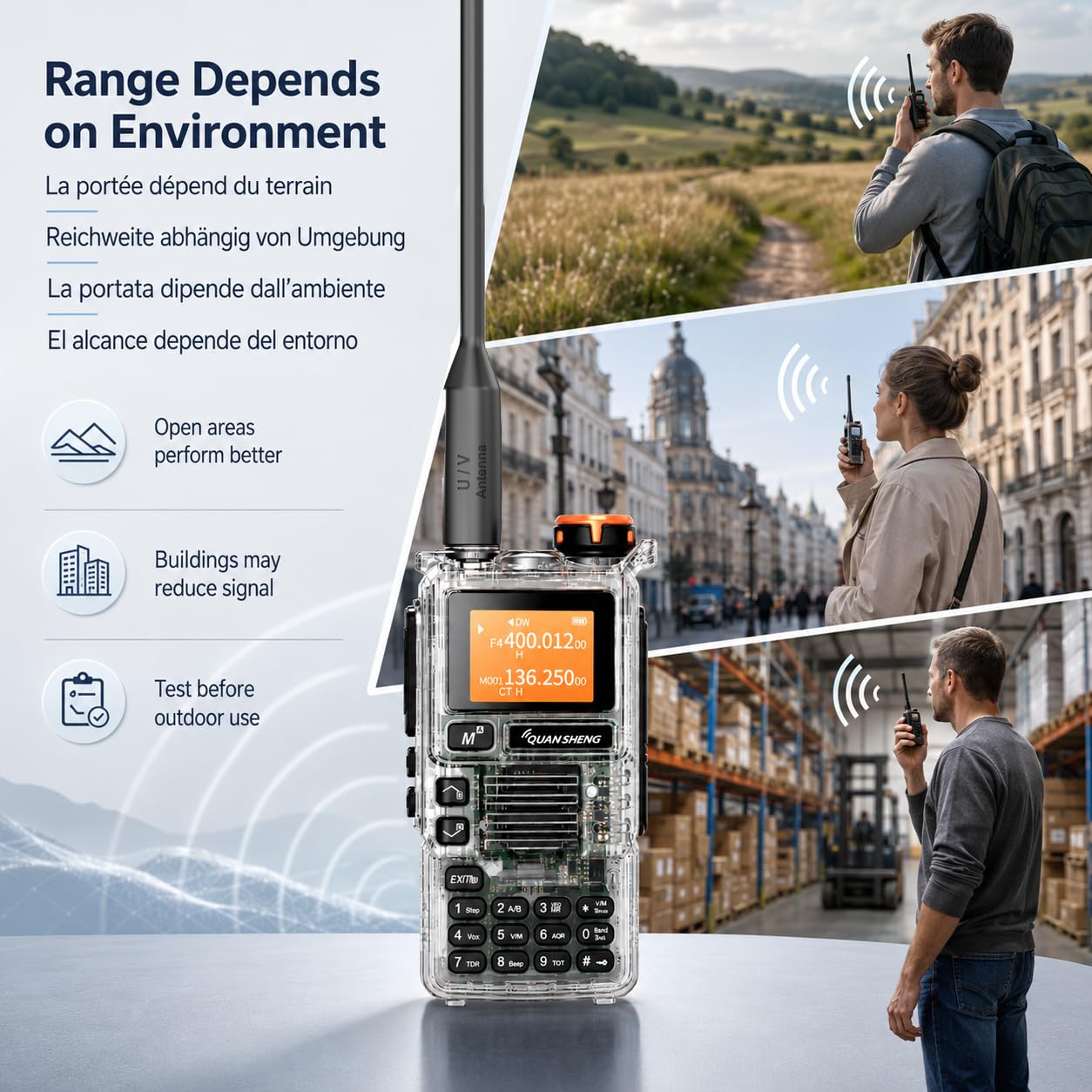 QUANSHENG UV-K5(99) Radio Ricetrasmittente Trasparente, 200 Canali, VOX, Scansione, FM, Display LCD, Batteria Li-Ion, Campeggio e Lavoro