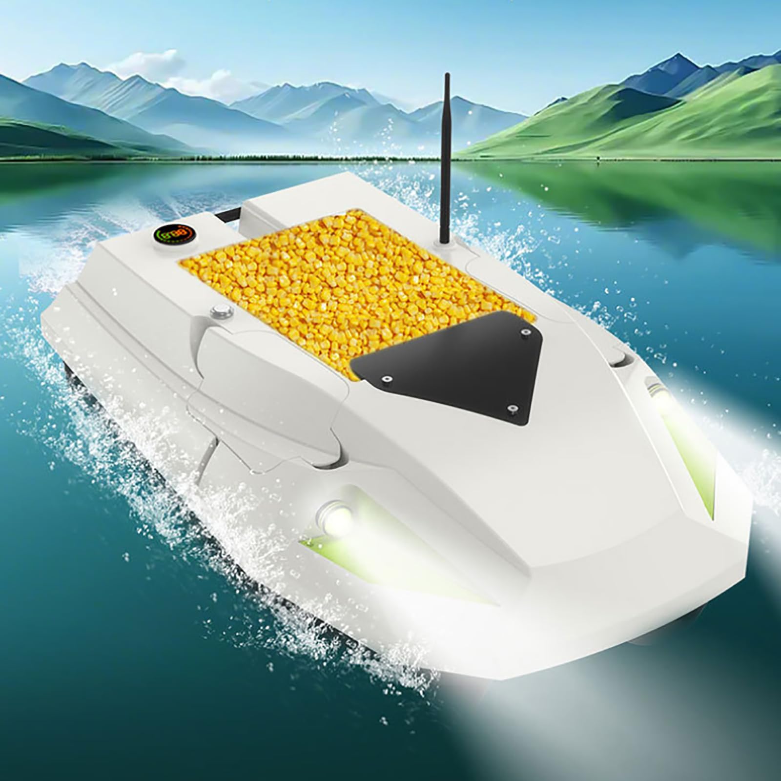 LYSDIANPU Fishing Bait Boat with GPS Positioning, RC Bait Release Boat, 100 GPS Points, 2kg Loading Hopper, 3-Speed Gear, 2x15600mAh Batteries, Night Fishing Lights for Bait Delivery and Trolling