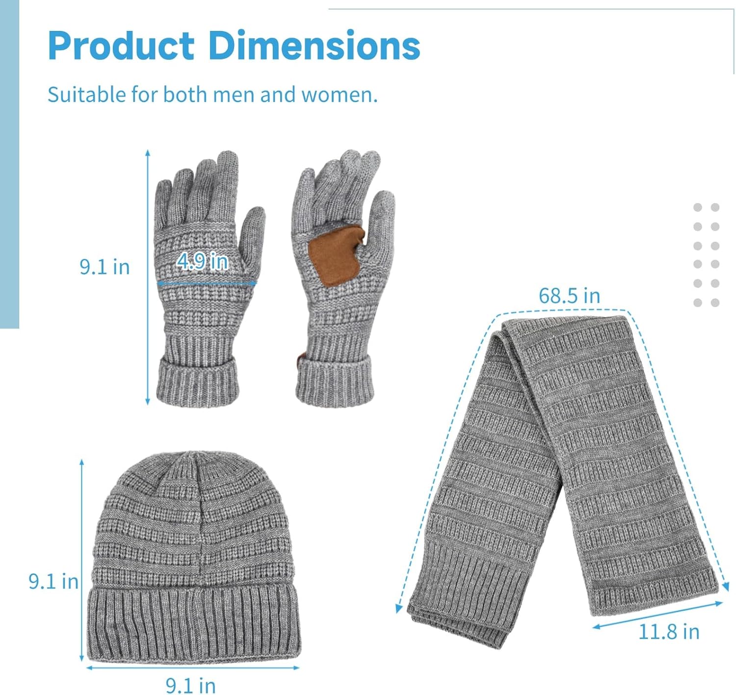 Cold Weather Scarves, Winter Hat Gloves Scarf Set, Knit Beanie Hat with Scarf & Touchscreen Gloves for Men Women, Black - Image 4