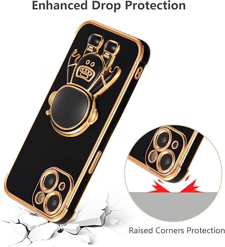 Miniatura 5 de RALEAVO Funda para iPhone 15, bonita funda para teléfono de astronauta 6D con soporte, cubierta de lujo chapada en lujo, ajuste delgado, a prueba de