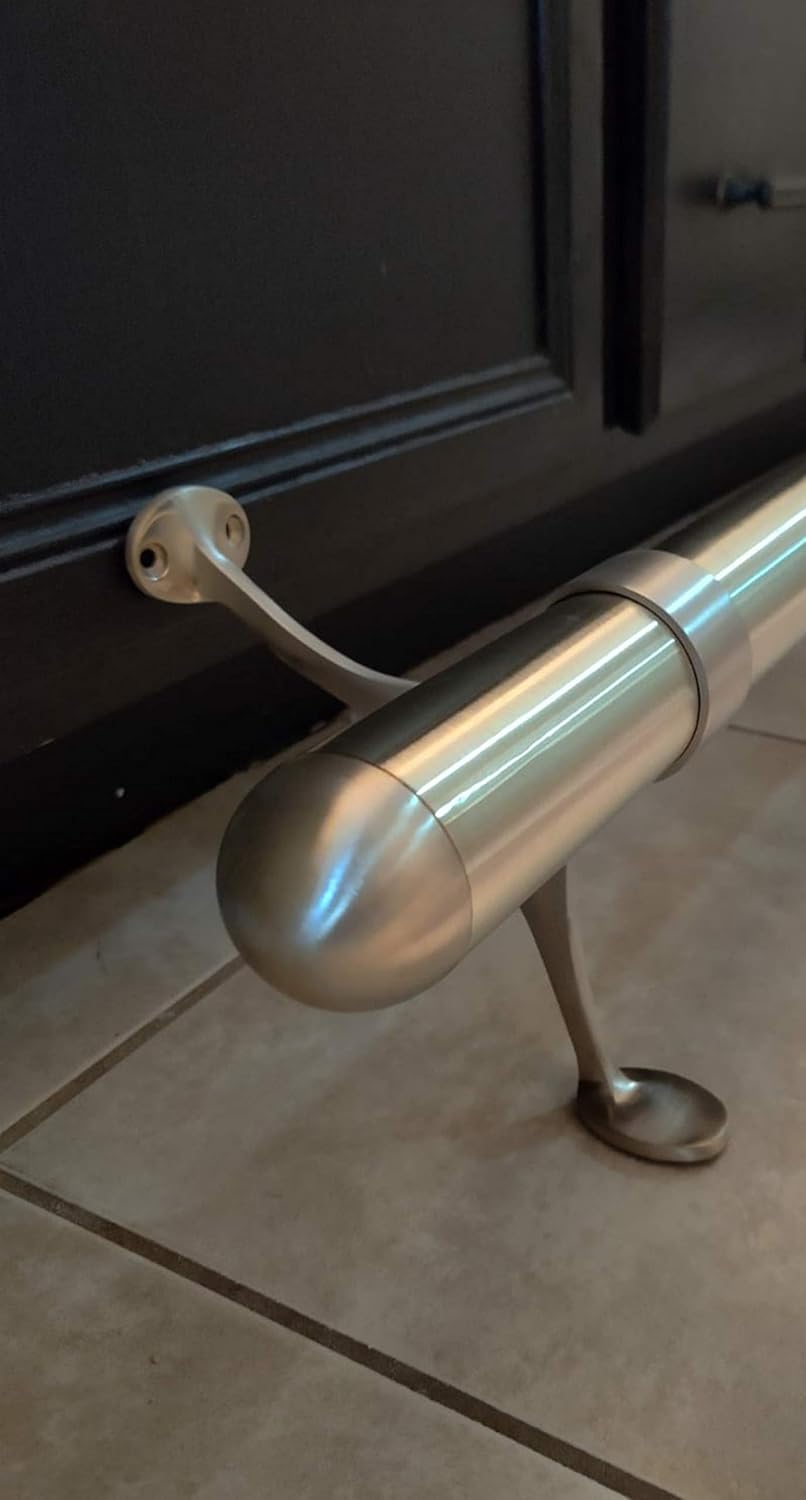 Combination Bar Foot Rail Bracket-Support- Satin Finish Brass 2 OD Rail Size