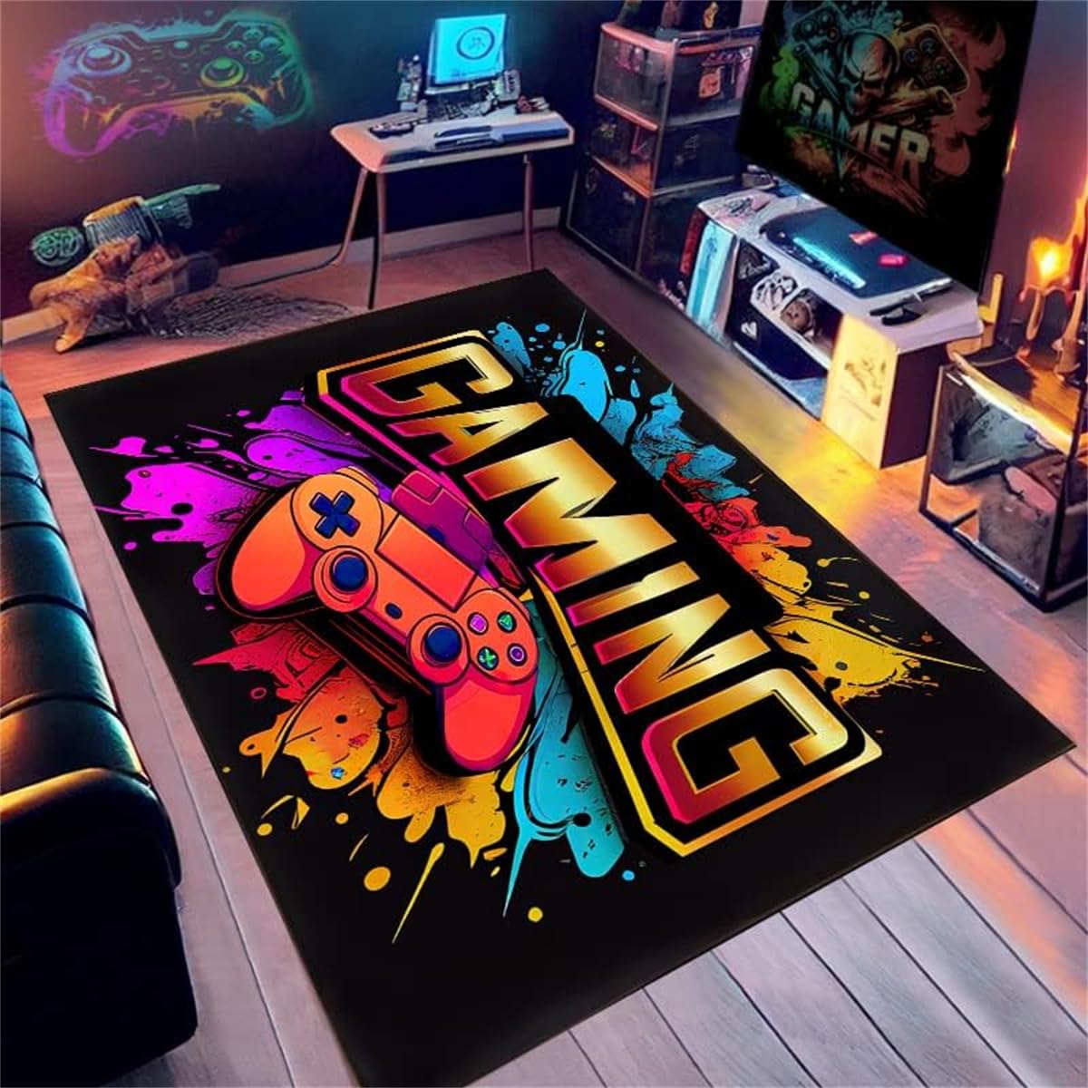 Tapis chambre ado lavable flanelle douce manette de jeu
