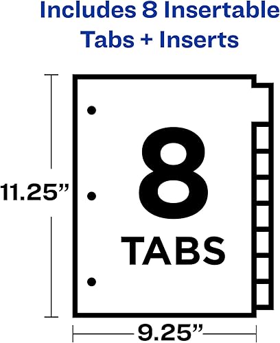 Miniatura 7 de Avery Separadores insertables con pestaña grande, papel pulido, 8 pestañas multicolor, 1 juego (23284)