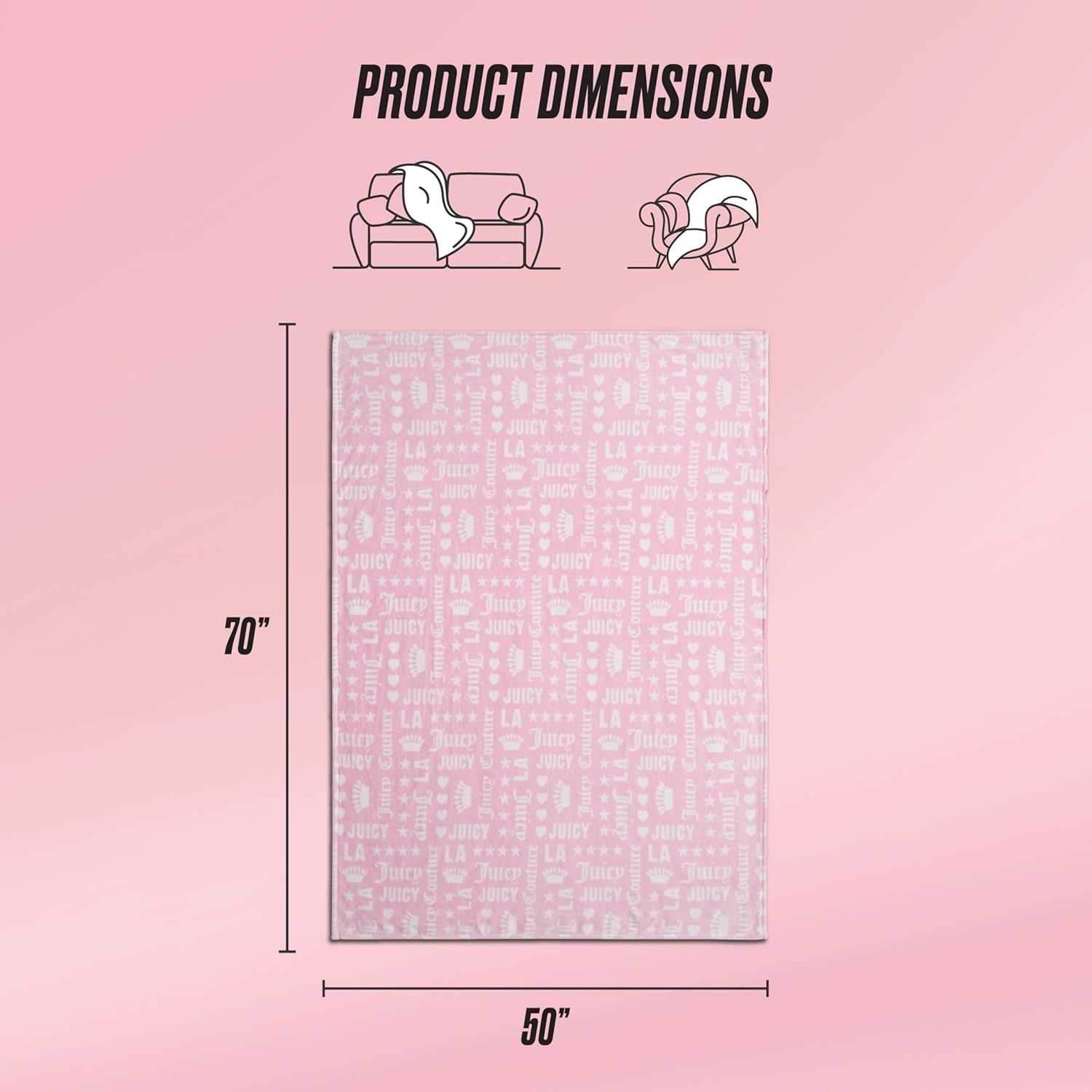 Juicy Couture Luxurious Throw Blanket for Couch - 50” x 70” Inches - Crown Royal Blanket - Plush & Cozy Throw Blanket - Decorative Blankets for Sofas, Throws for Chairs, and Beds – Pink/White