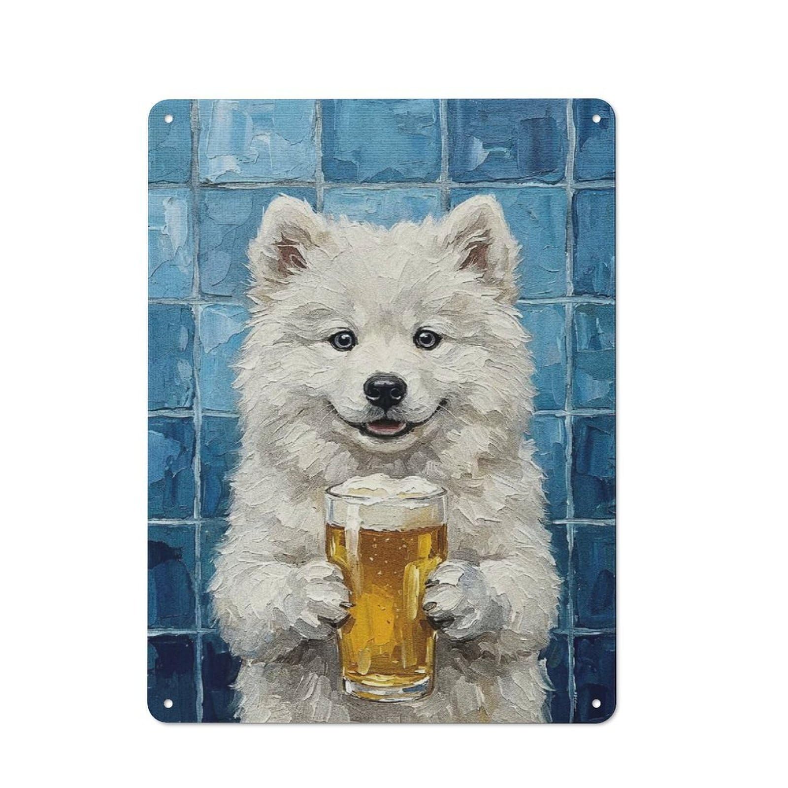 Junmoney Style Dog With Beer Painting Metal Wall Plaque 40X30cm, Vintage Nostalgic Wall Art For Bedroom, Office, Home Bar Or Dining Room