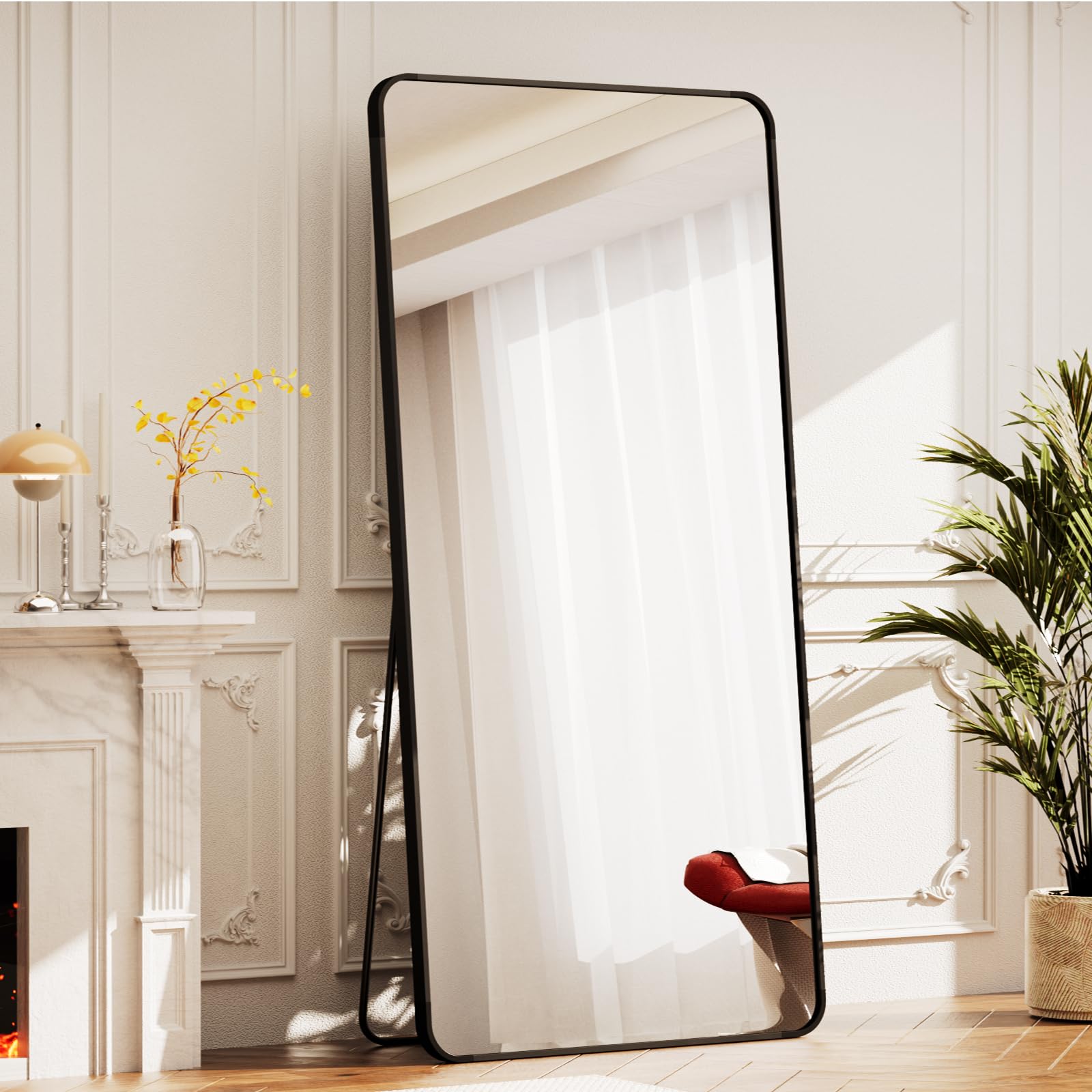 BEAUTYPEAK Black Full Length Mirror, 56"x21" Rounded Corner Floor Mirror Standing Hanging or Leaning Against Wall, Suitable for Bedroom or Dressing Room: 71"L x 32"W Black