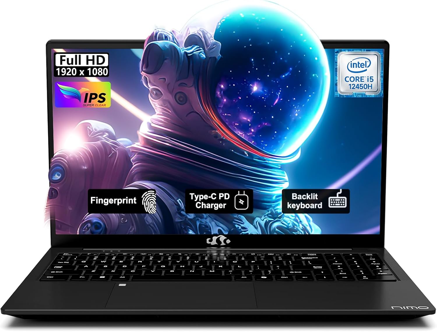 NIMO 15.6 Inch Laptop, i5-12450H 8-Core H-Series Processor (Beats i7-11800H), 16GB RAM 1TB SSD, Backlit Keyboard, Fingerprint Reader, 100W USB-C Fast Charging, WiFi 6, FHD IPS Display