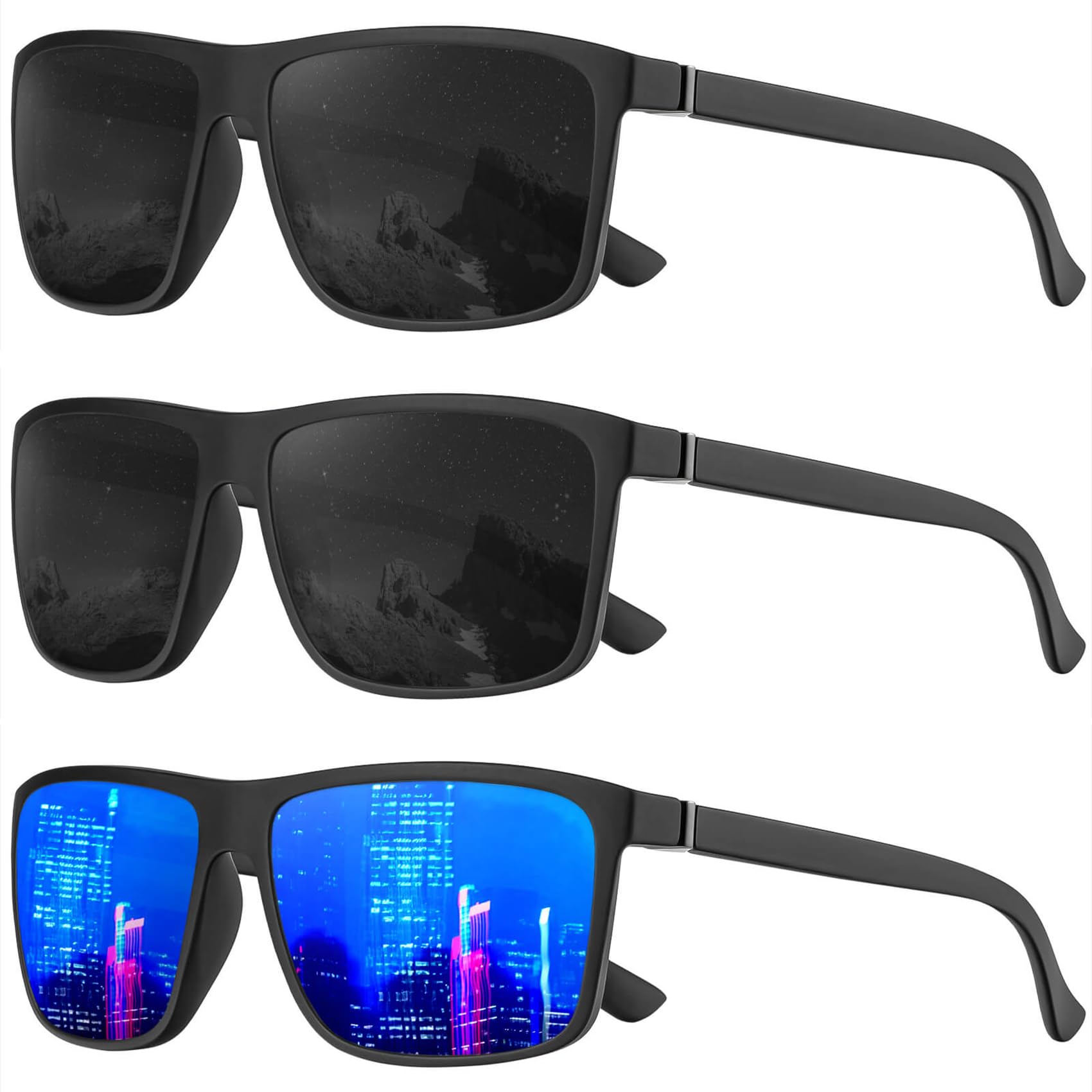 KALIYADI Polarized Sunglasses for Men and Women, Mens Sun Glasses with UV Protection for Driving Fishing Golf (3 Packs)