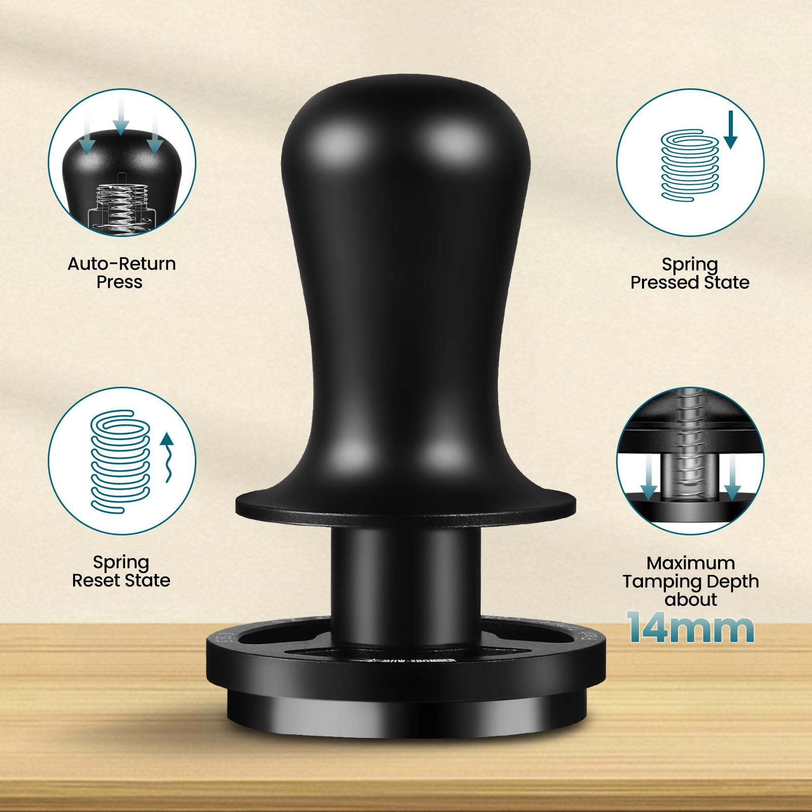 MHW-3BOMBER Tamper de café espresso de 53,3 mm, presión constante de 30 libras con retroalimentación de sonido para barista, carga de resorte extra de 15 libras, compatible con portafiltro de 54 mm,