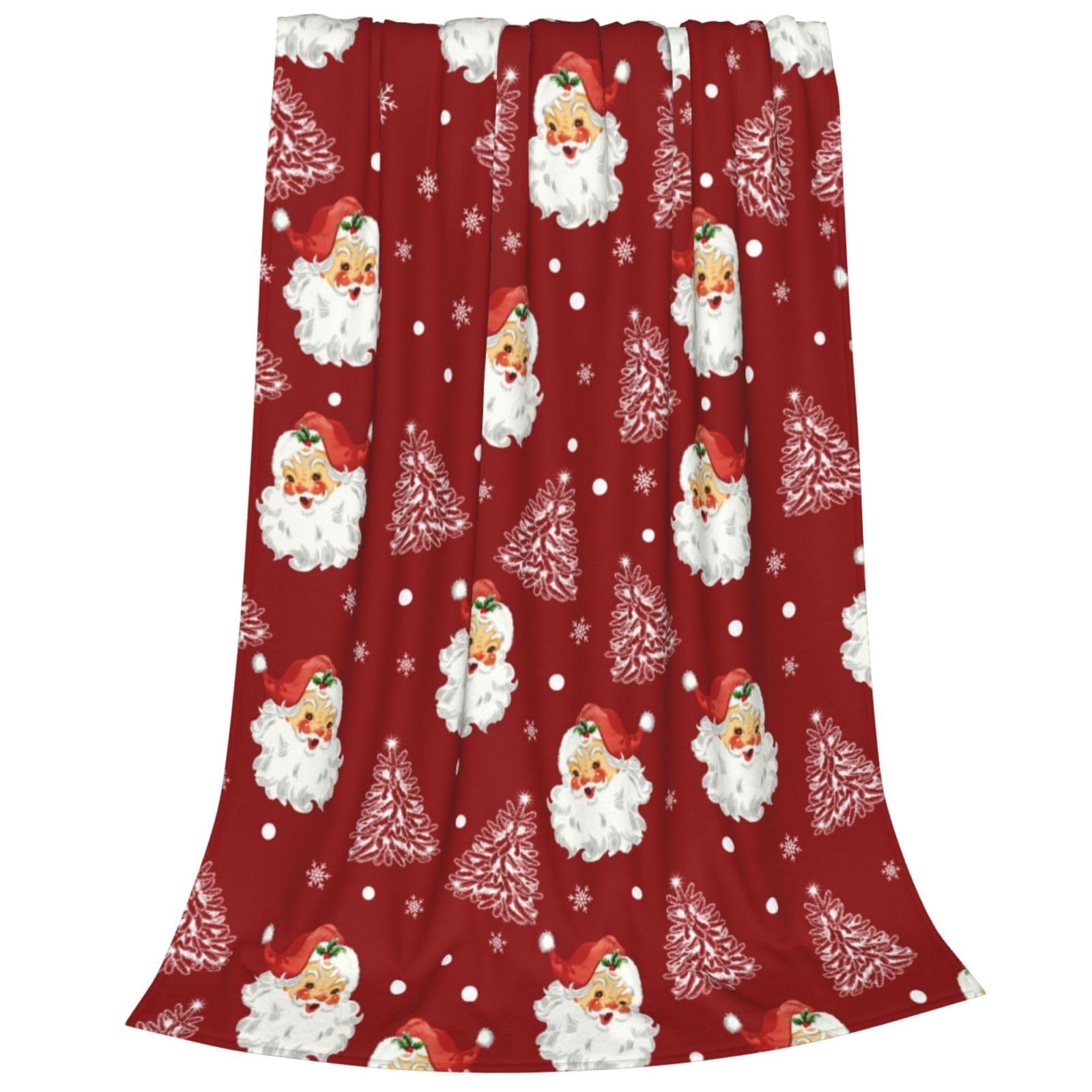Xmas Santa Claus Blankets, Christmas Soft Anti Pilling Red Throw Blanket, Winter Snowflake Tree Decorative Lightweight Flannel Blanket, 40x50 Inches Sofa Fleece Blanket for Girl Children