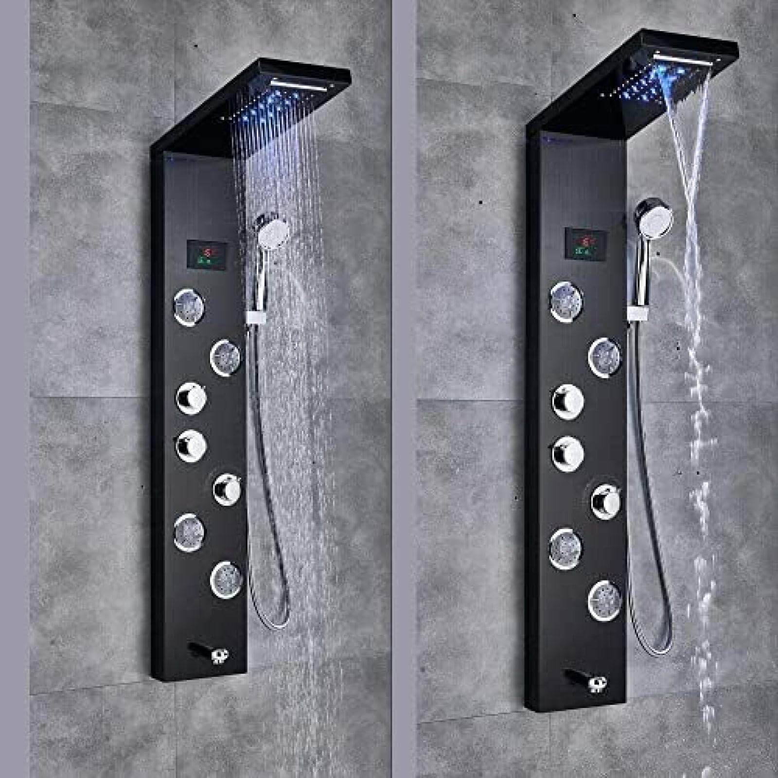Colonne de douche en acier inoxydable avec cascade LED et hydrojets - 8