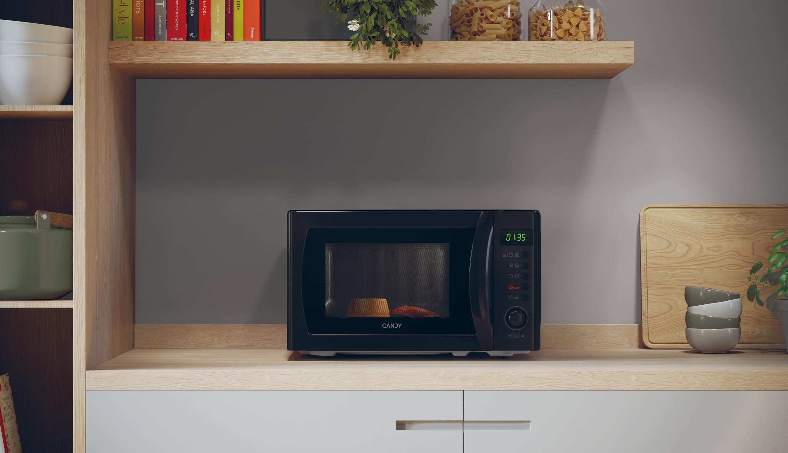 Candy Idea CMGA20SDLB Mikrofalówka Grill,20L, 700W-1050W,5 Poziomy mocy,8 Programy, Akustyczny Alert Zakończenie, Talerz 25,5CM, Grill Rack, Odszranianie, Otwarcie Lewy,Czarny