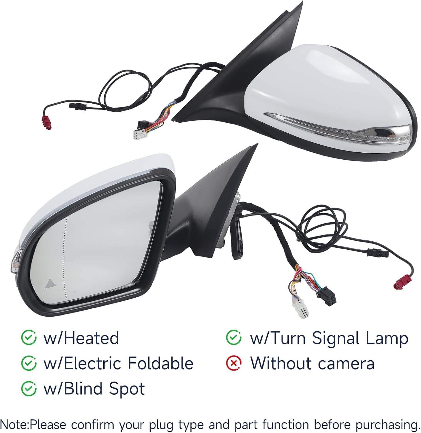 Driver Side View Mirror Assembly Fit For W205 Mercedes Benz C Class C180 C200 C300 C250 2015-2021 With Electrical Folding/Blind Spot/Heated/LED Turning Signal Light/Memory/Puddle Lights (White)