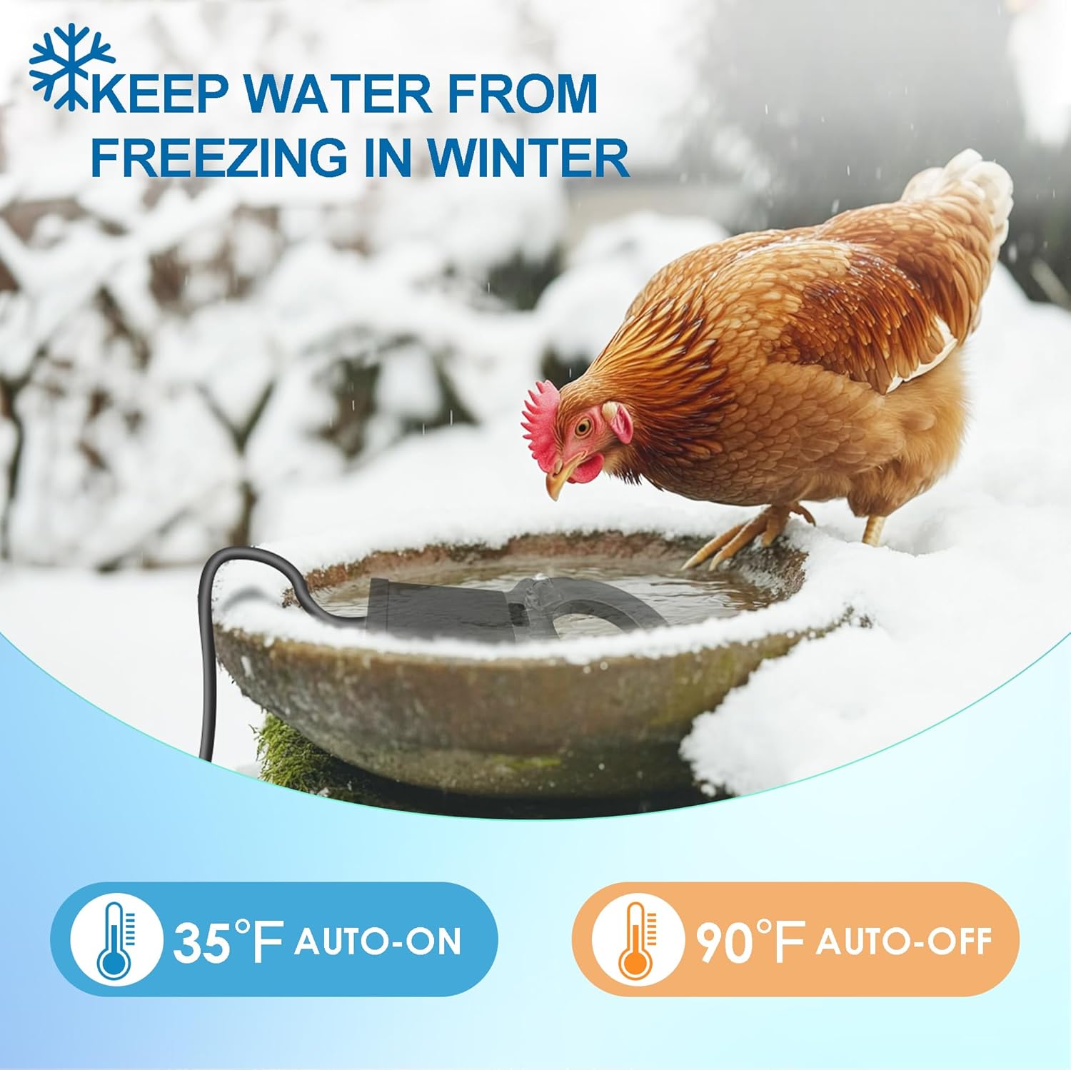 Eggluuz Utility De-Icer 250 Watt Submergible Cast Aluminum Chicken Water Heater Livestock Tank Heater Heated Bird Bath for Winter Black