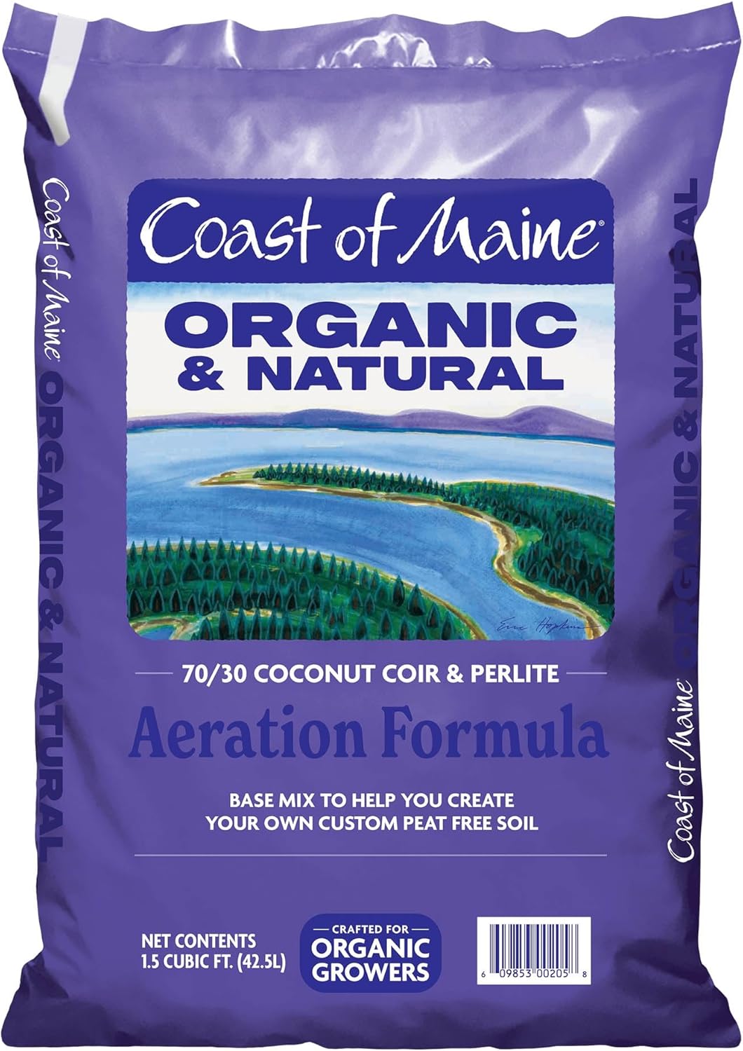Coast of Maine (1.5 cu ft) Organic and Natural, 70/30 Coconut Coir & Perlite Aeration Formula Base Mix to Create Peat Free Soil