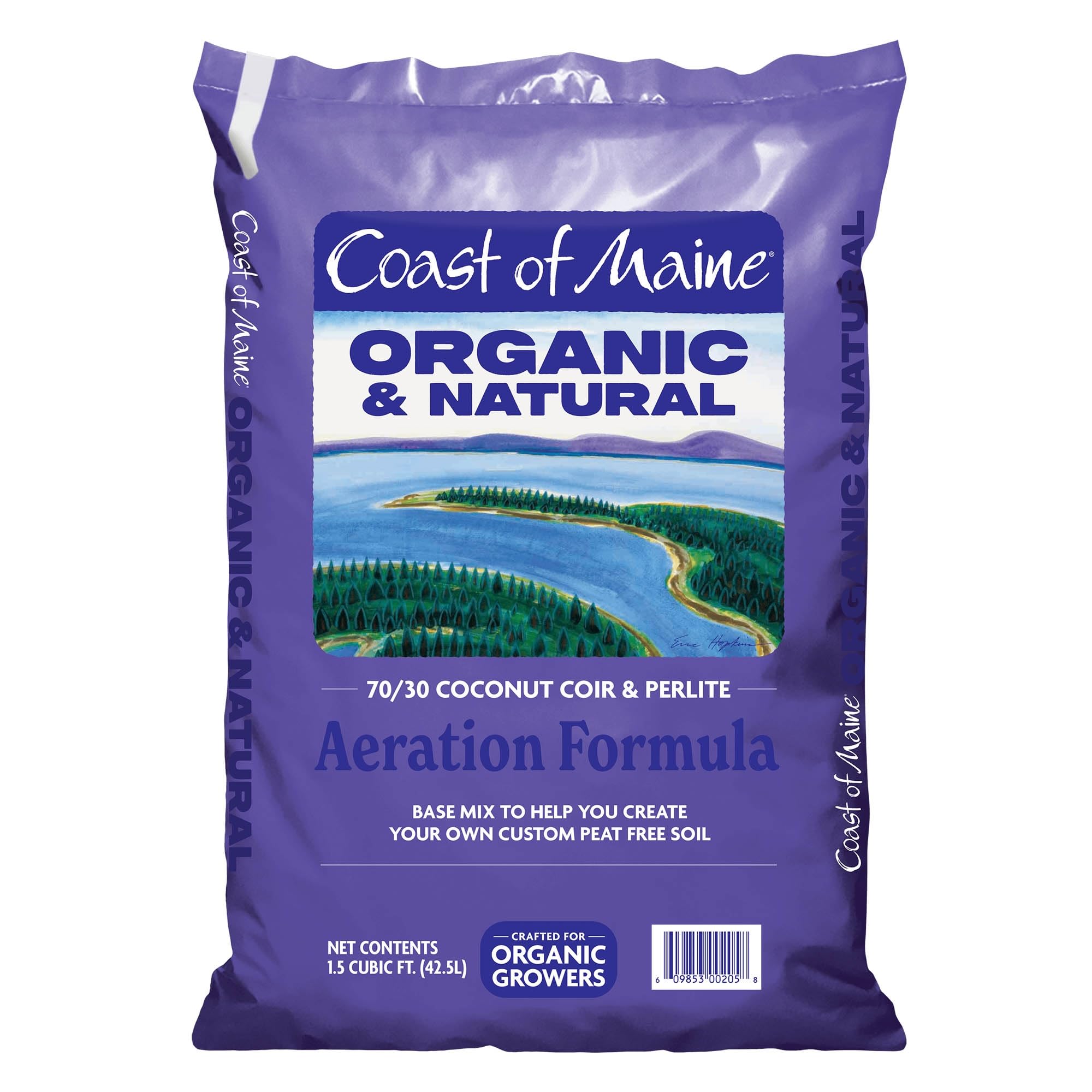Coast of Maine (1.5 cu ft) Organic and Natural, 70/30 Coconut Coir & Perlite Aeration Formula Base Mix to Create Peat Free Soil