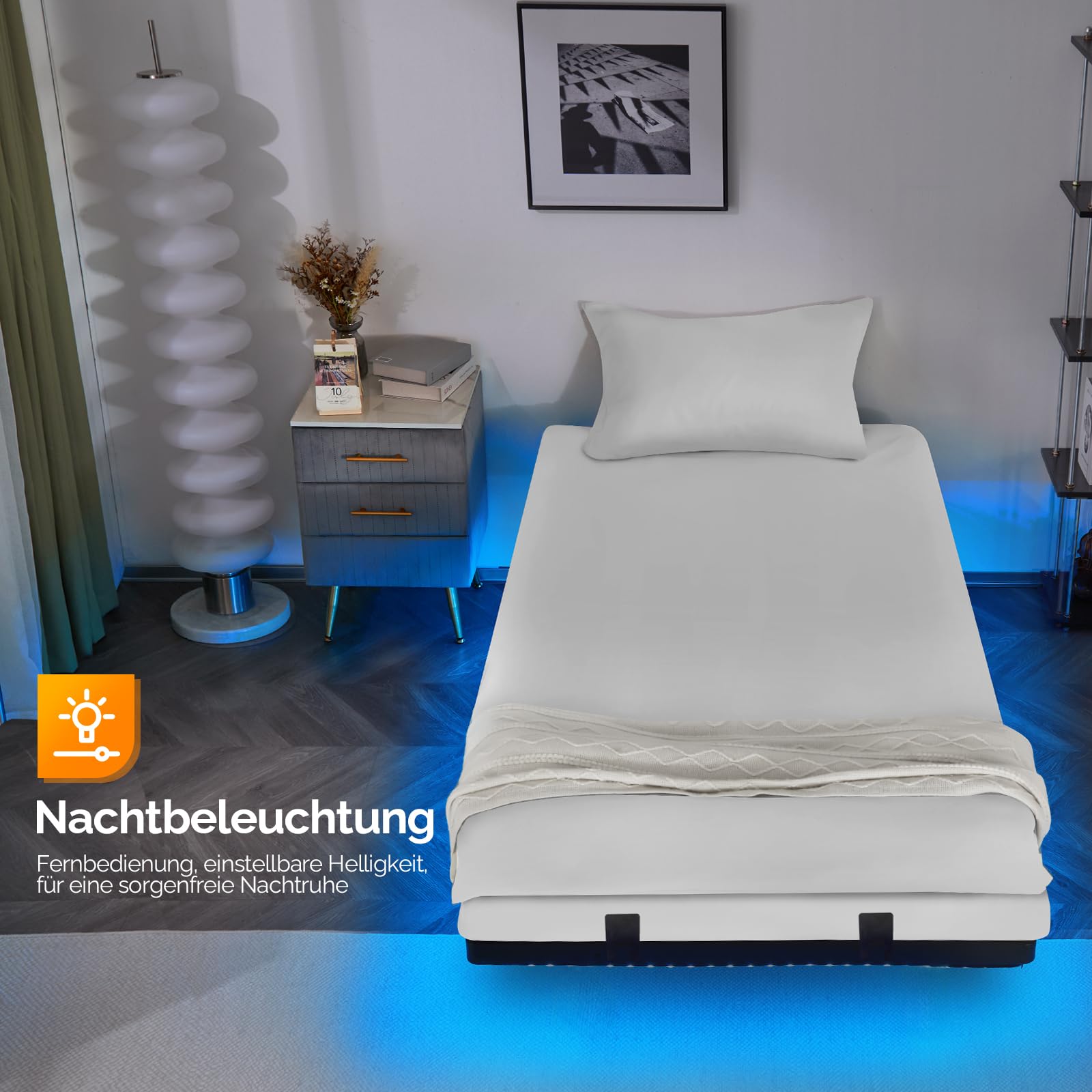 Bonnlo Bettgestell mit Lattenrost, Bett mit LED Beleuchtung, Metallbett Robust mit 1 AC-Steckdose und USB-C-Anschluss, Schwebenbett mit 36 cm Höhe schwarz (ohne matratze) (90 x 200 cm)