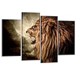 KREATIVE ARTS - 4 Panel Wall Art Lion Painting Print On Canvas Animal Pictures For Home Decor Decoration Gift Piece Stretched By Wooden Frame Ready To Hang