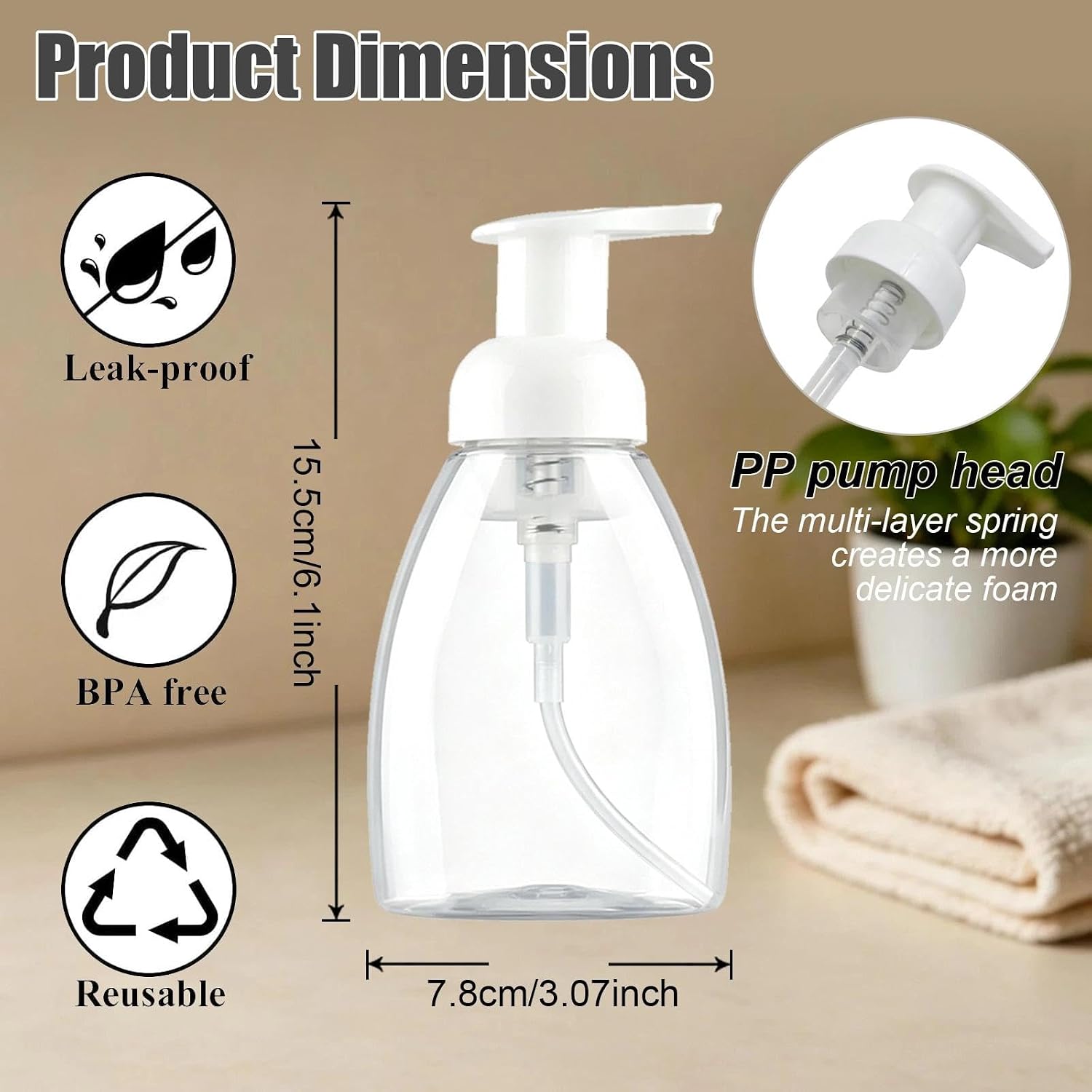 3 Pack 8 Oz Foaming Soap Dispenser BPA Free Refillable Plastic Pump Bottles