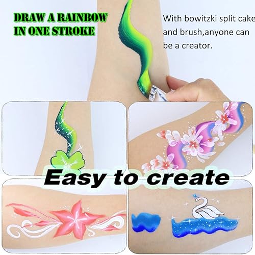 Miniatura 2 de Bowitzki Pintura facial profesional de 12 x 10 gm, kit de pintura facial para niños y adultos, pastel dividido de un solo trazo, no tóxico, arco
