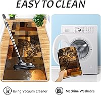 Vista 6 de Retro Sunset Forest Kitchen Mats, Abstract Geometry Kitchen Rugs Set of 2, Rust Brown Washable Floor Carpet, Xmas Decor Mats for Hallways Bathroom