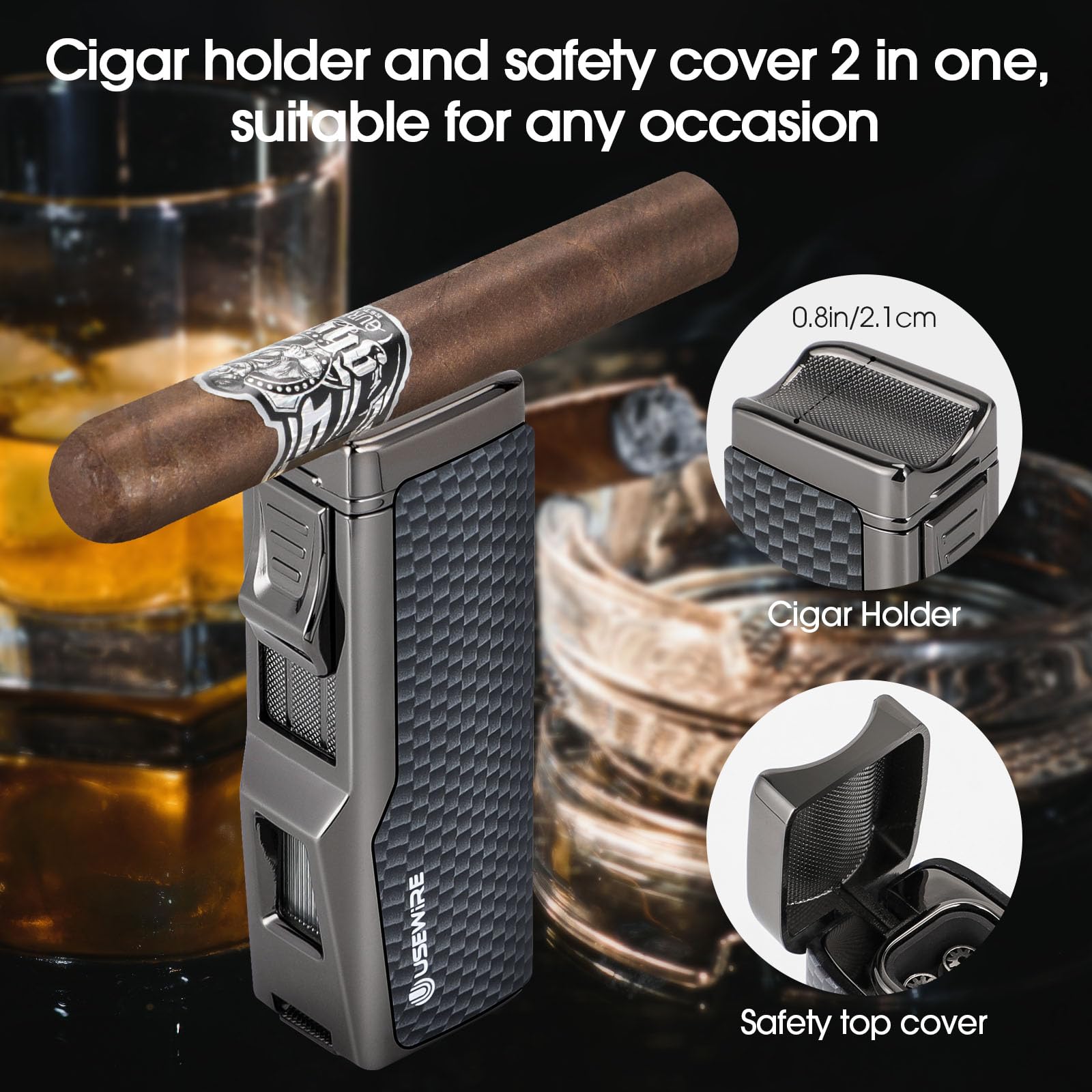 Amazon.com: USEWIRE Cigar Lighter and Ashtray Set, Quad Windproof Jet  Flame, with Cigar Holder and Cigar Punch, Refillable Butane Gas Lighter,  Multifunctional Cigar Accessories Gift Set : Health & Household