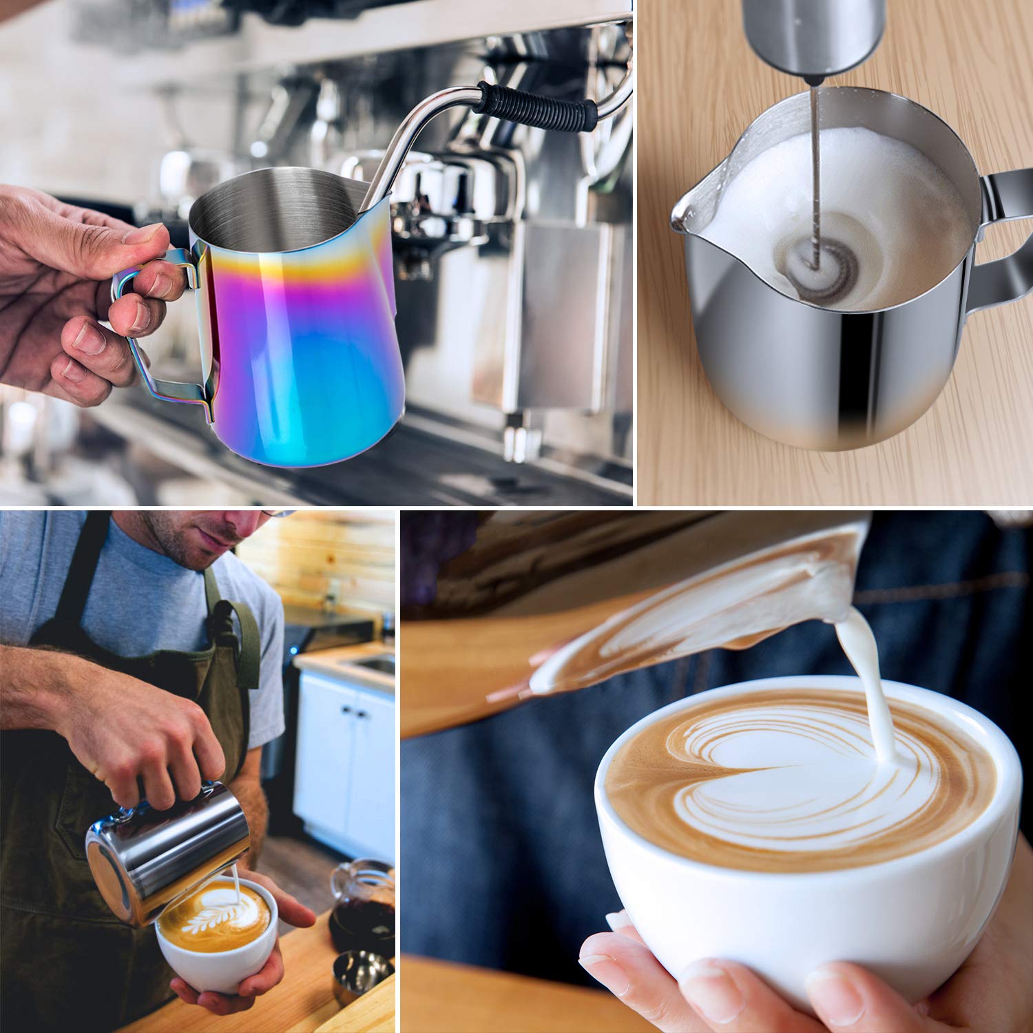 Jarra para espuma de leche de 350 ml, 600 ml, 900 ml, 1500 ml, 2000 ml, de acero inoxidable, para decoración barista de café con leche, capuchino - Jarra espumadora con lápiz para latte art