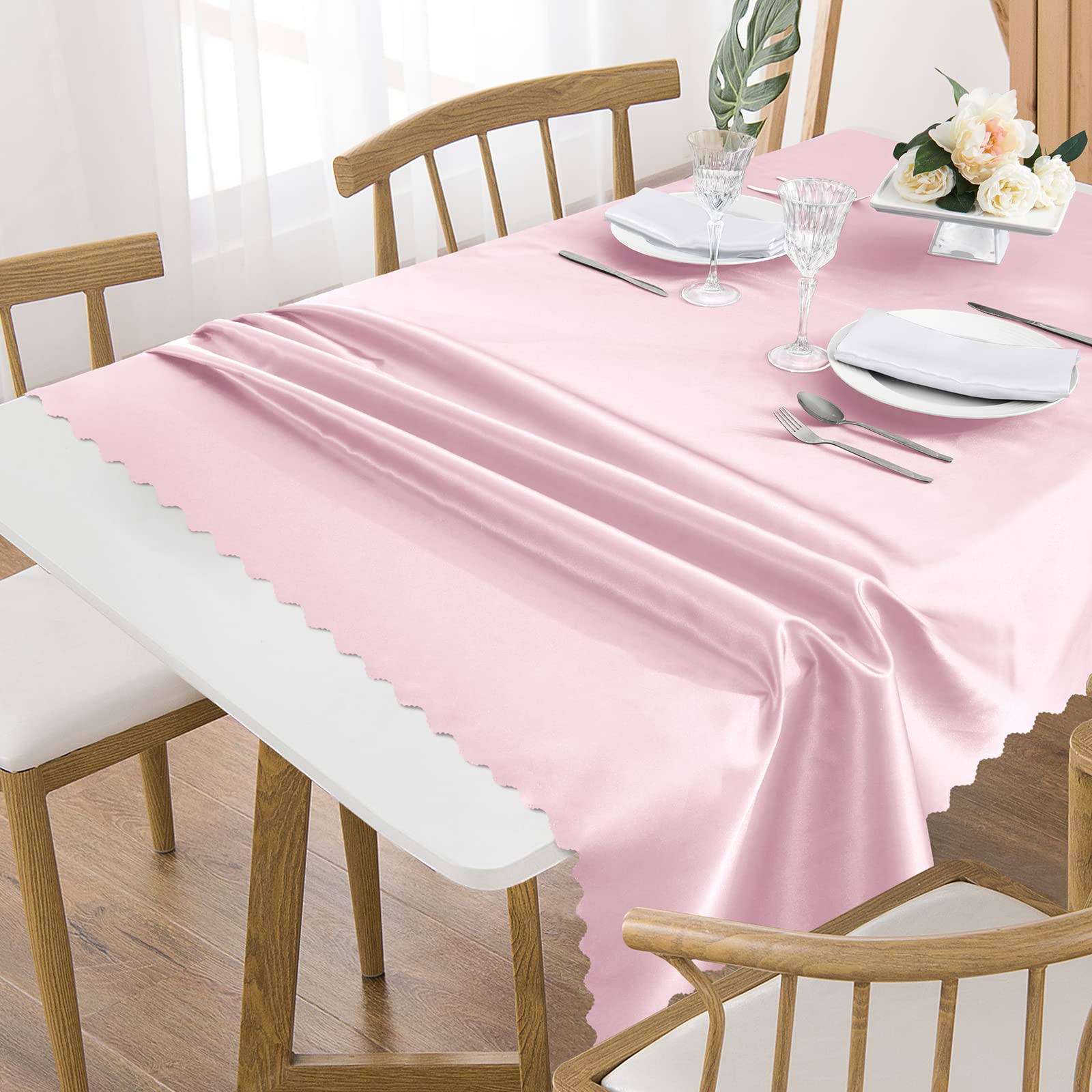 P Pothuiny 2 Pack Hot Pink Satin Tablecloth 60 X 84 Inches Rectangle Table  Cloth Overlay Satin Table Cover Bright Smooth Fabric Decoration For Wedding  ..., image size:1600x1600