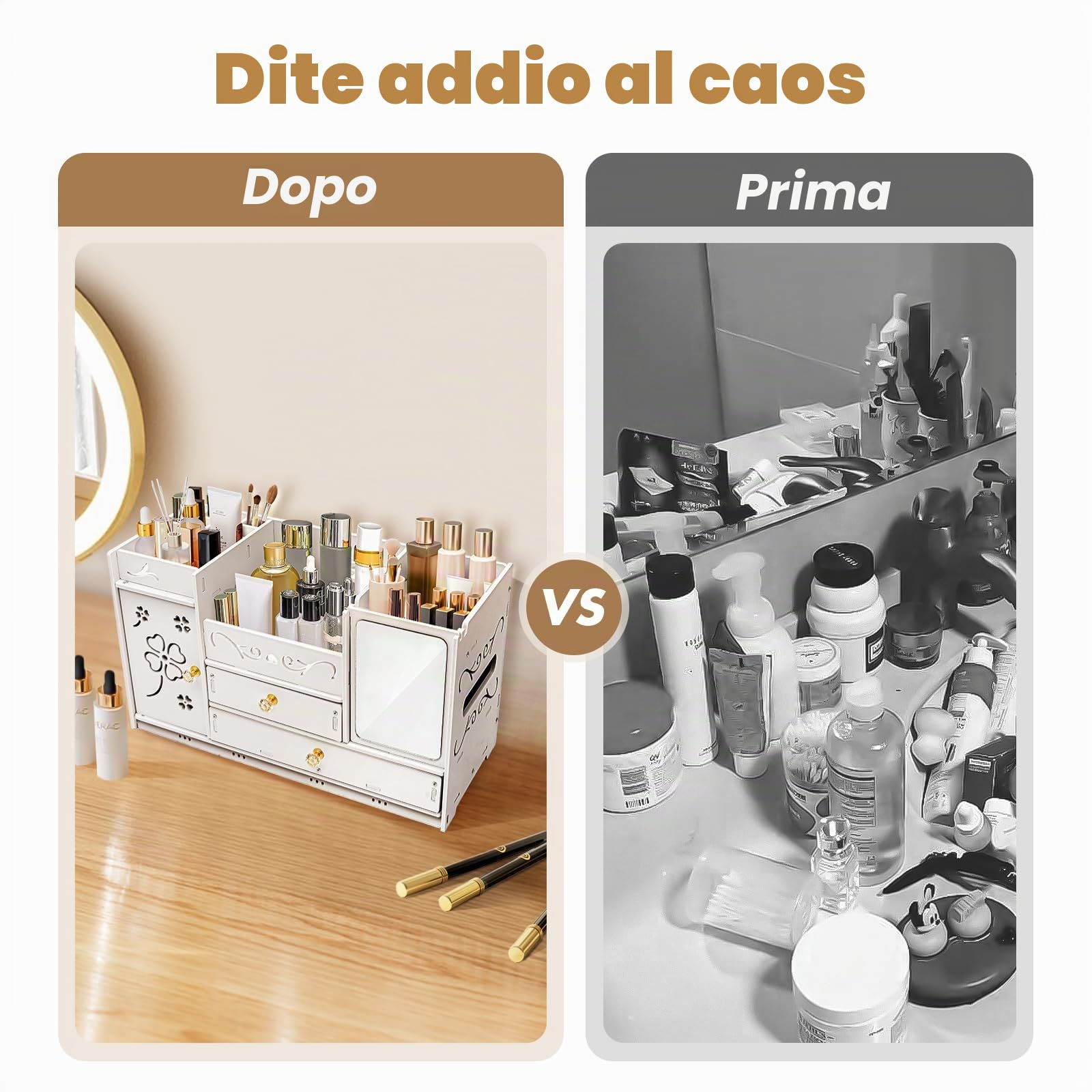 Organizer per trucchi, contenitore per cosmetici, con 2 cassetti e specchi, per trucchi, per cosmetici