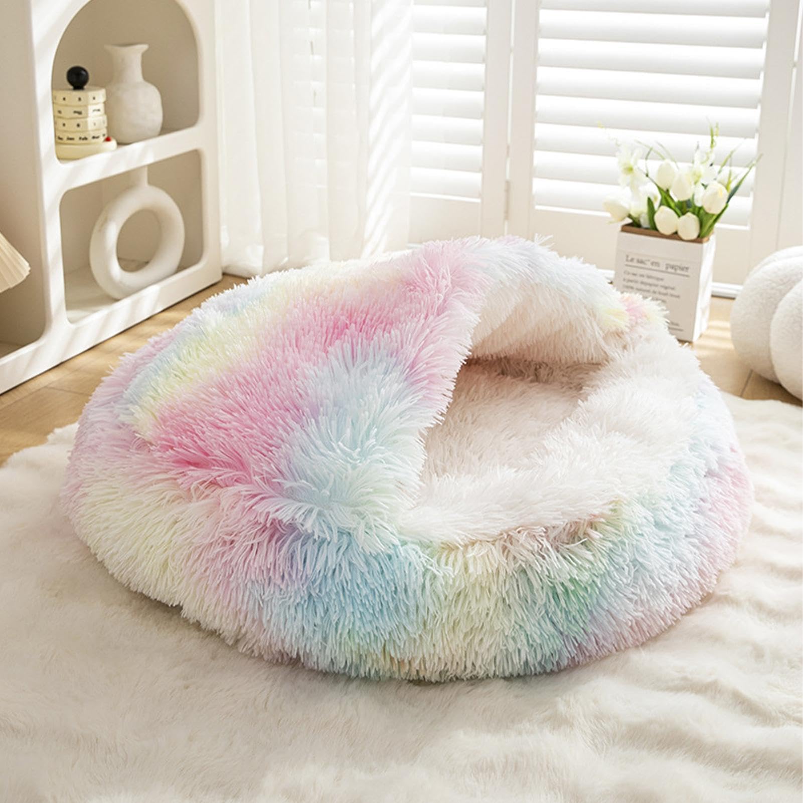Katzenbett mit Kapuze, überdachtes Haustierbett,Bequemes Muschelbett für