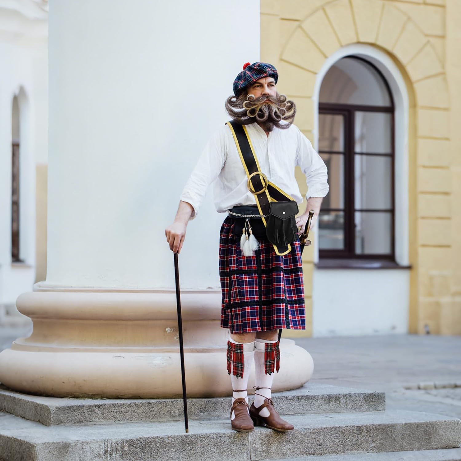 3 Pcs Men's Scottish Kilt Accessories Sets Irish Traditional Scottish Socks Tartan Hose Flashes Sporran with Chain - Image 6