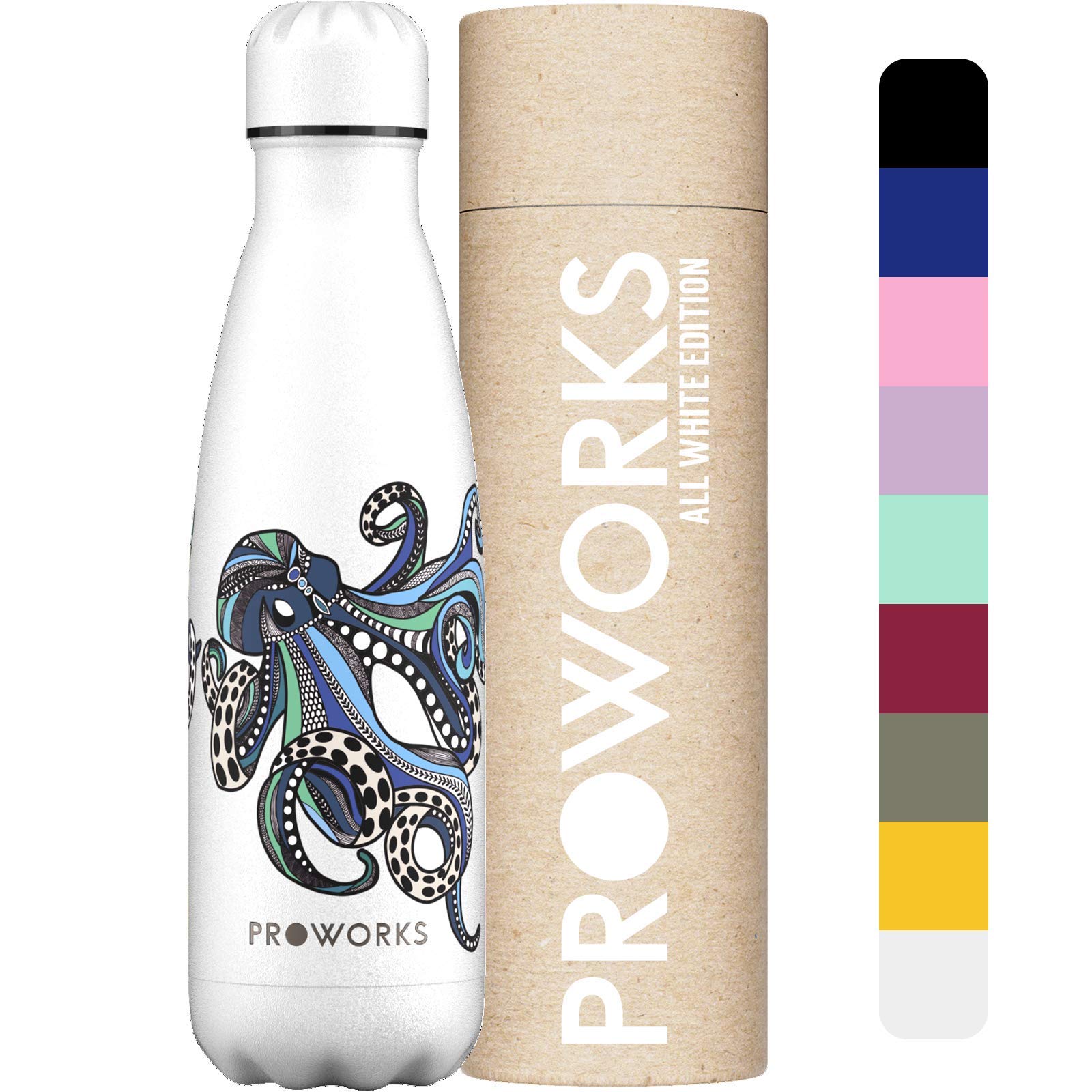 PROWORKS Insulated Water Bottle, BPA Free, Reusable Stainless Steel Water Bottle for 12 Hours Hot & Cold Hold Up to 24 Hours, for Sport, Gym, Travel - 500ml - Pink Daisy — view 8