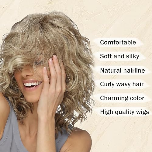 Miniatura 2 de SEVENCOLORS Pelucas rubias rizadas estilo Bob para mujeres blancas, pelucas de cabello ondulado corto en capas con raíces oscuras, pelucas