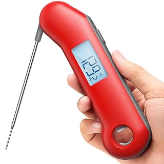 ThermoMaven ProfessionaI Meat Thermometer Digital, 3X Faster 0.5 Sec Instant Read, NIST Certified Accuracy ±0.5°F, 100% Waterproof Probe, Auto-Rotate Bright Indicator, for Candy/Grill/BBQ, Red & Gray - Amazon product rated Grade A