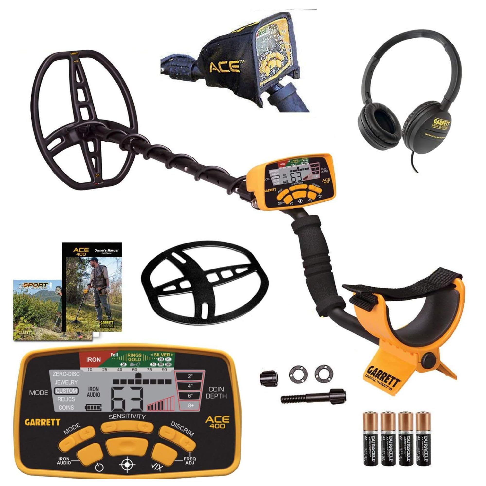 Garrett ACE 400 Metal Detector – Made in The USA - Digital Target ID, Iron Audio, Adjustable Frequency, Electronic Pinpointing, Includes Headphones & Searchcoil Cover