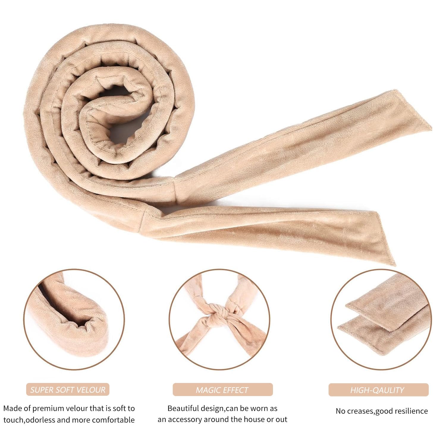 Hair Curlers No Heat Wave Hair Curlers Set Large Hair Curlers DIY Hairstyle Hair Curler 1 unit and Scrunchie 2 units 1 Hairpin for Sleeping Overnight (Beige camel) - Image 3