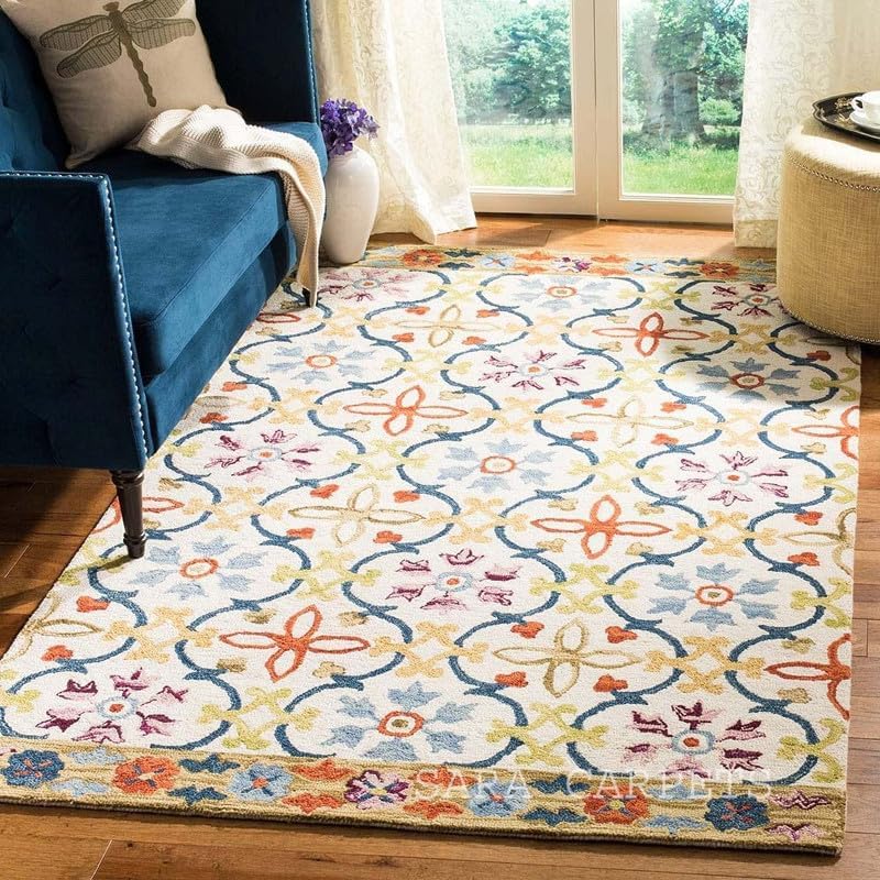 Image of Modern Abstract Hand Tufted Wool Floor Carpet for Home decore Living Room|Home and Bedroom & Hall 6x6 feet (180 x 180cm) Multi H38