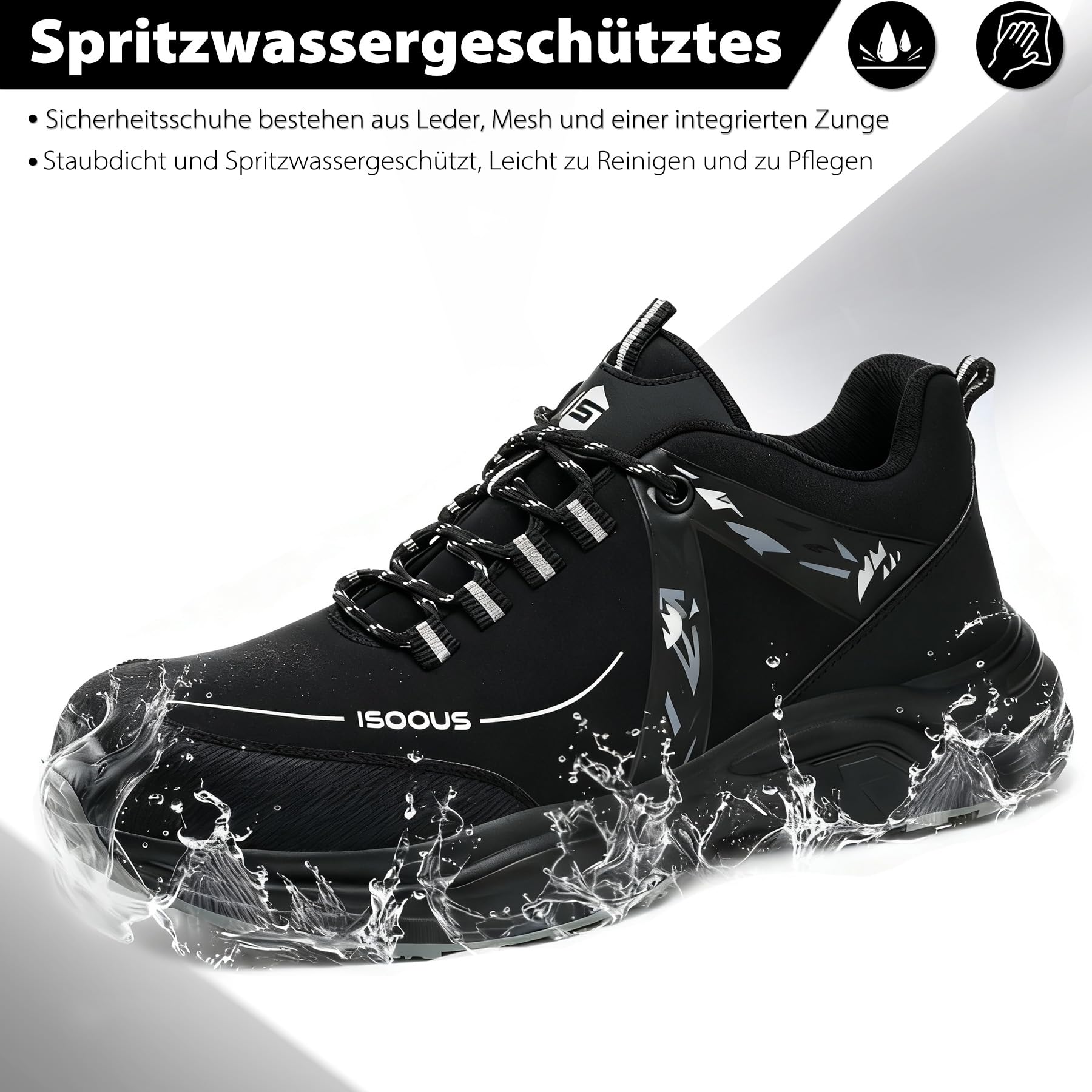 ISOOUS Arbeitsschuhe Herren Damen Sicherheitsschuhe Leicht rutschfest Stahlkappenschuhe Atmungsaktiv Bequem Schutzschuhe