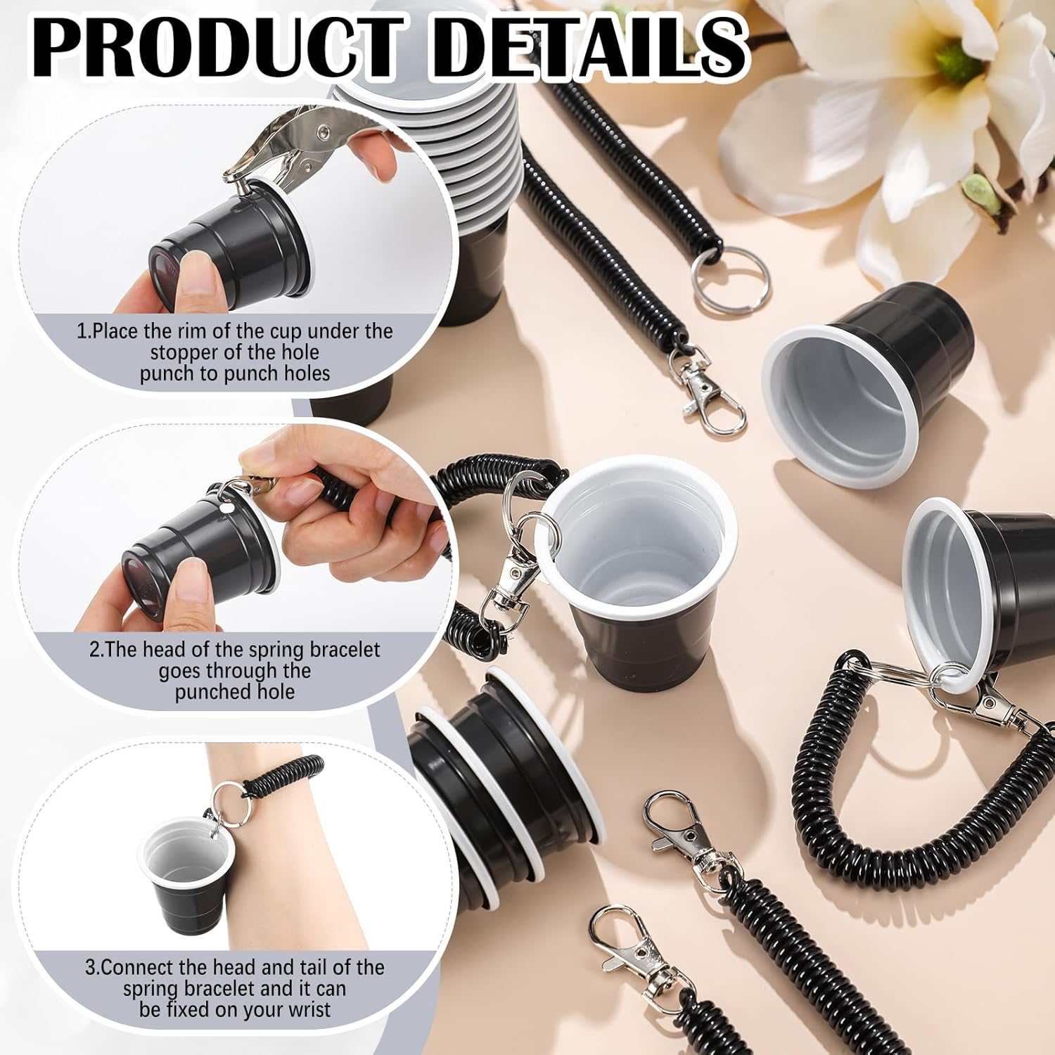 LemonRoad Black 50 Pack 2 oz Graduation Mini Shot Cup with Wristband for Party Plastic Mini Plastic Disposable Shot Glasses for Graduation 21th 50th Birthday Wedding Party Bachelorette Supplies