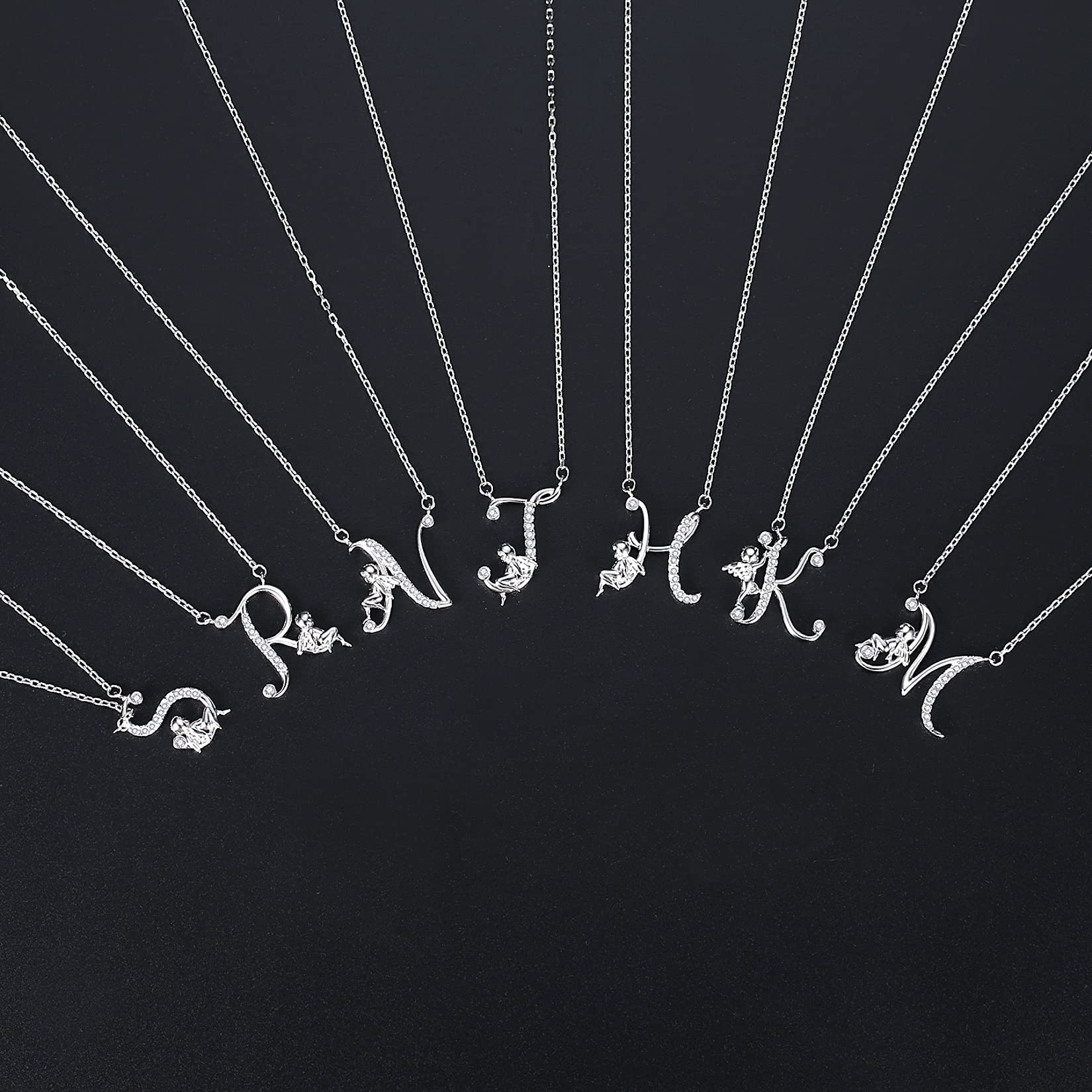 VIKI LYNN Collar con inicial para mujer, plata de ley 925, 26 letras del alfabeto y collar de ángel, 42 cm, Zirconia cúbica Plata de ley 925 chapada en oro de 18 quilates Circonita cúbica, Circonita