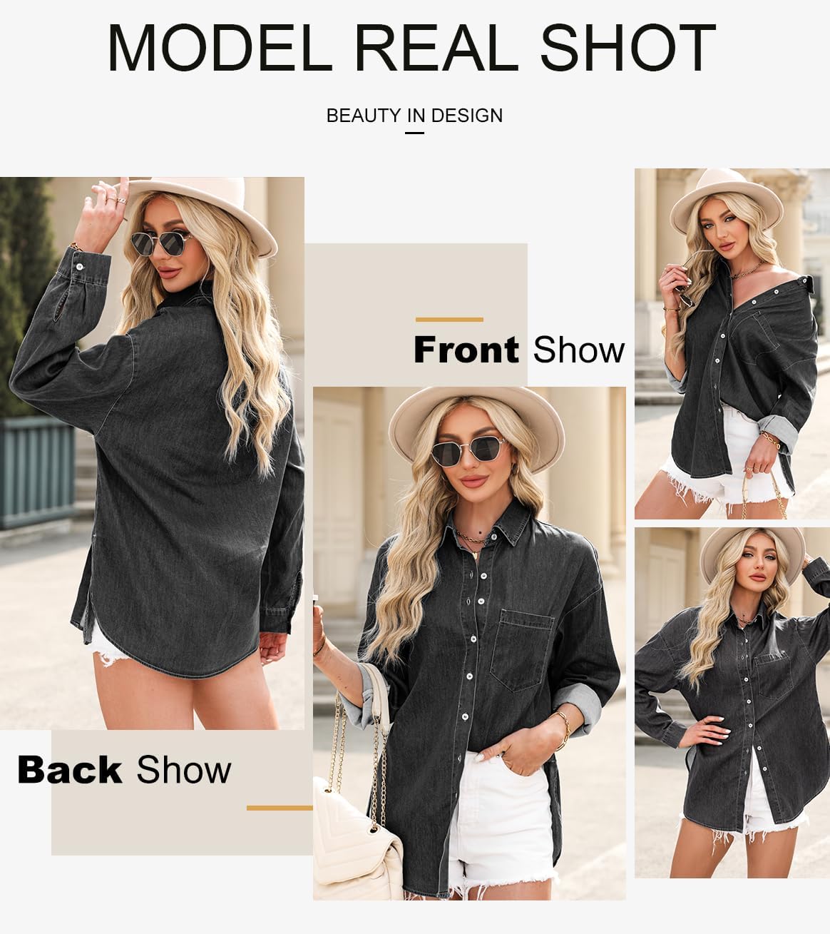 Astylish Women Denim Shirts Button Down Blouse V Neck Casual Tops - Image 4