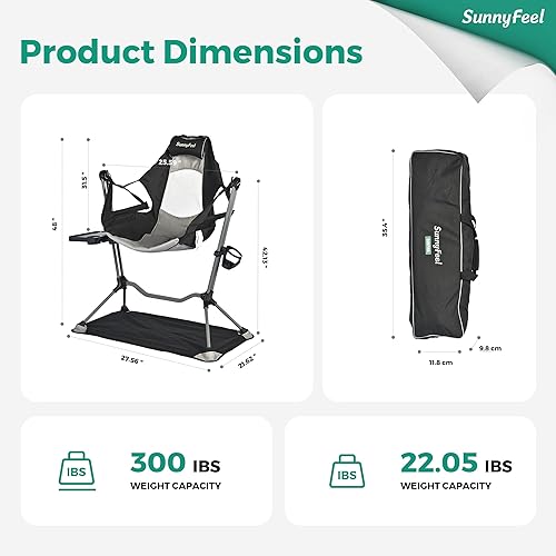 Miniatura 2 de SUNNYFEEL Silla de camping tipo hamaca, silla de campamento oscilante de gran tamaño, sillas hamaca portátil con soporte para tazas, alfombrilla de