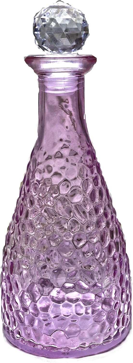 Lavender Hammered Glass Decorative Bottle with Stopper, 6.9 Inch