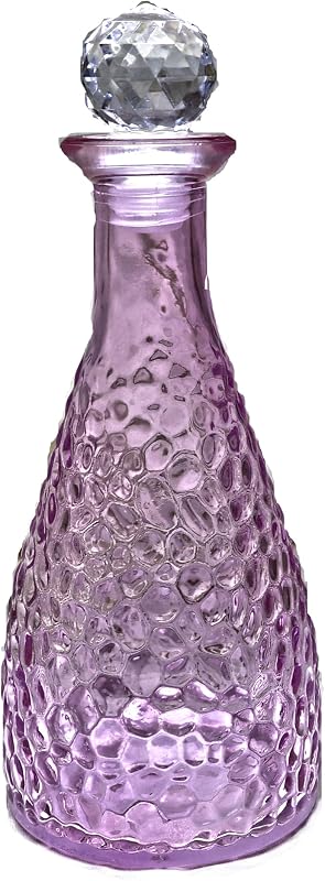 Botella de vidrio martillado de lavanda con tapón, botella decorativa de 6,9 ​​pulgadas