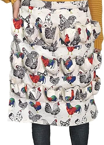 ETIUC Durable Egg Gathering Apron 18 Deep Pockets Canvas Fabric for Duck Goose Quail Dove Eggs Holder Easter Egg Collecting Apron Chicken Coop Tool Hen Rooster Print