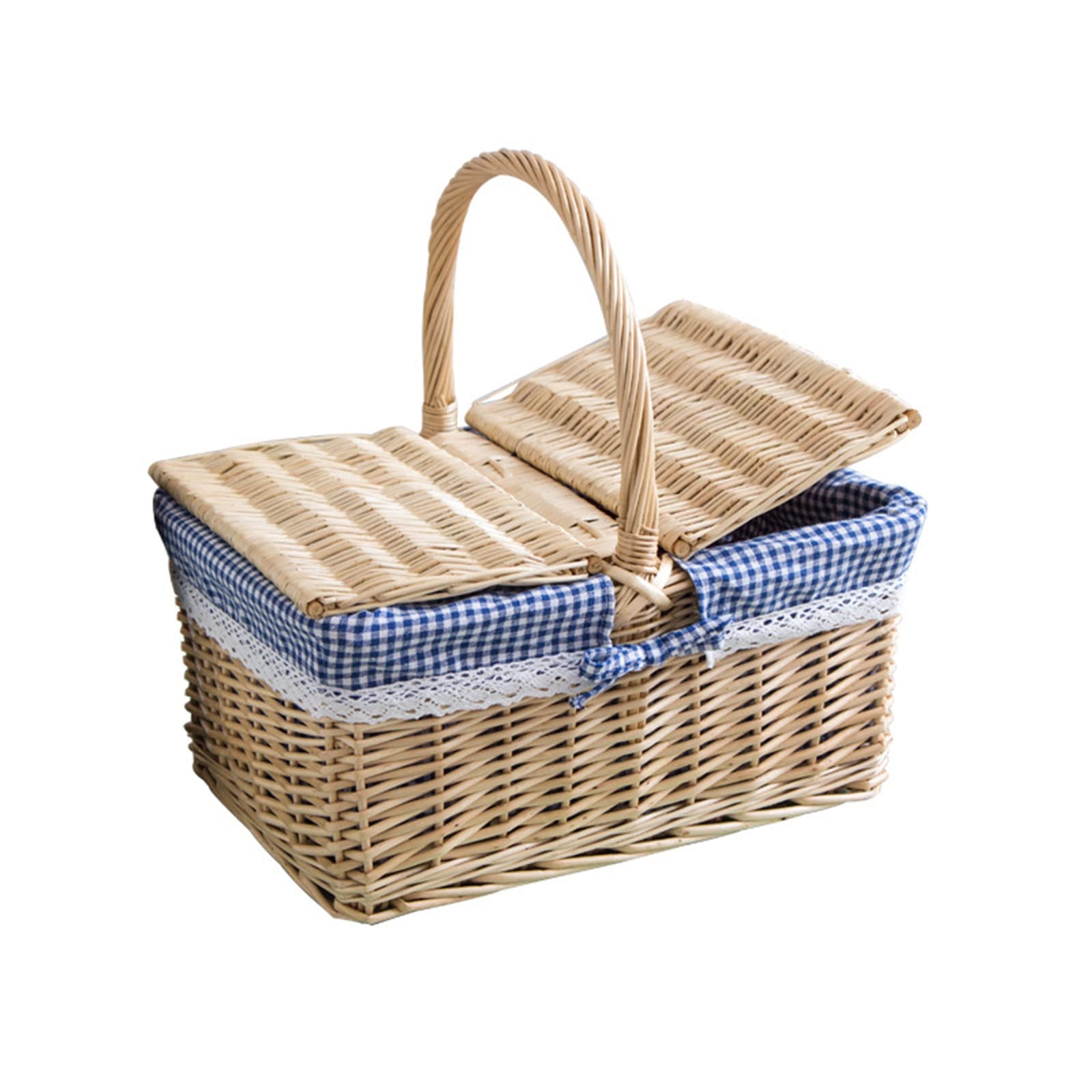 Picnic Basket Handmade Woven Rattan Storage Picnic Shopping Fruit Basket for Picnic Camping Outdoor