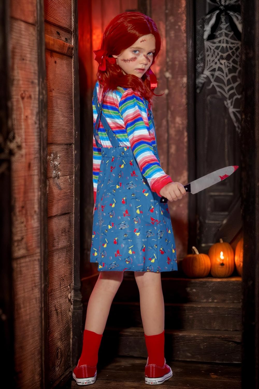 BesserBay Girl's 4PCS Halloween Costume Set Horror Killer Dress Up Mock Two-Piece 2-12 Years